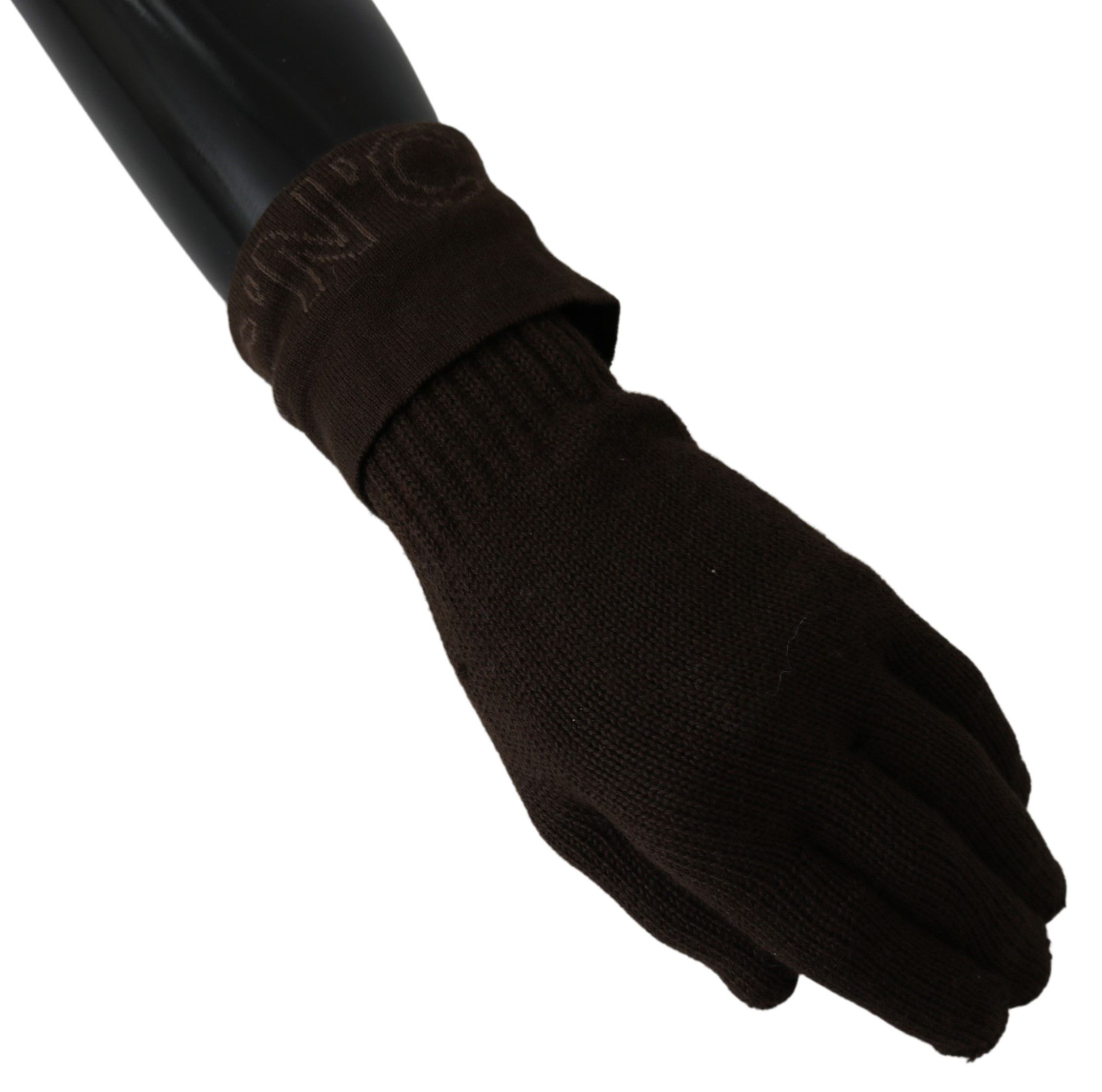 1390455.jpg Elegant Brown Knitted Gloves - Image 2