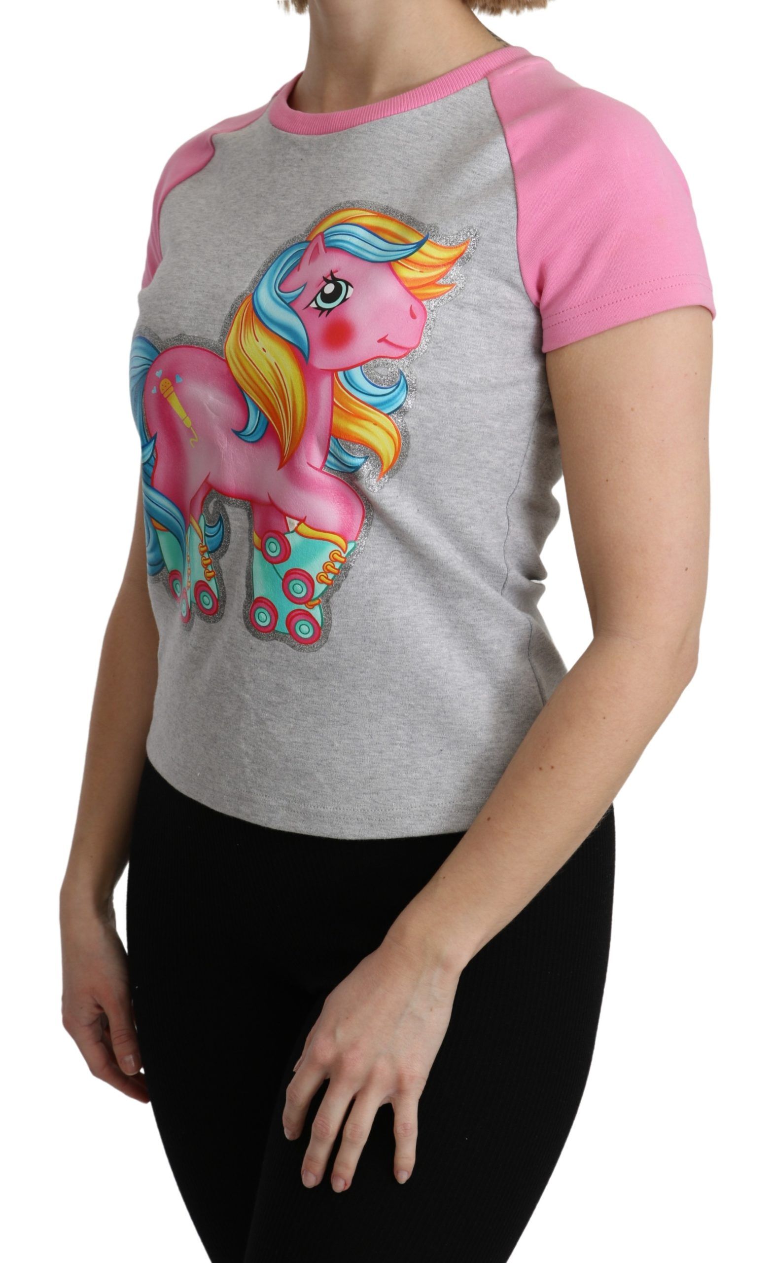 1397639.jpg Chic Gray Crew Neck Cotton T-shirt with Pink Accents - Image 3