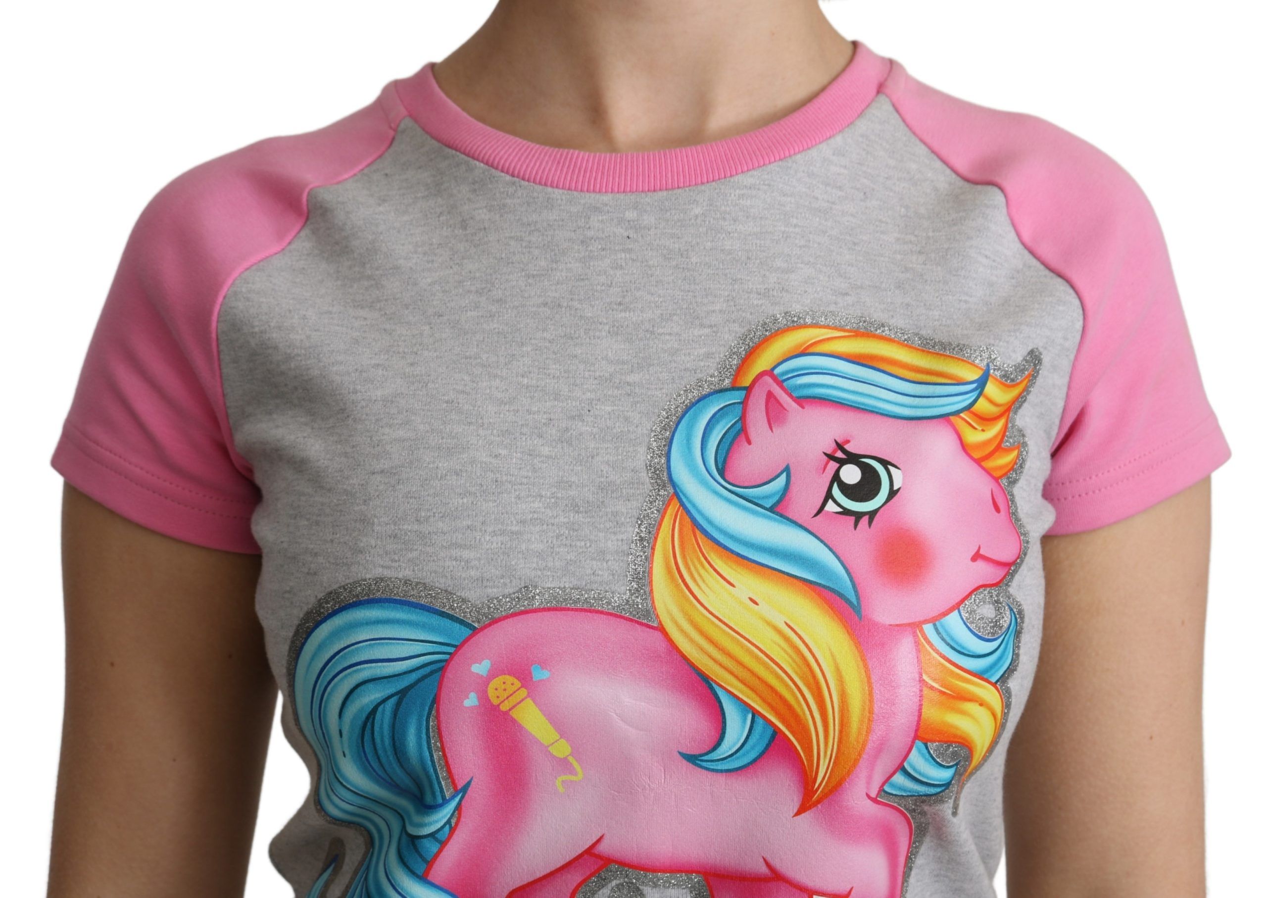 1397641.jpg Chic Gray Crew Neck Cotton T-shirt with Pink Accents - Image 5