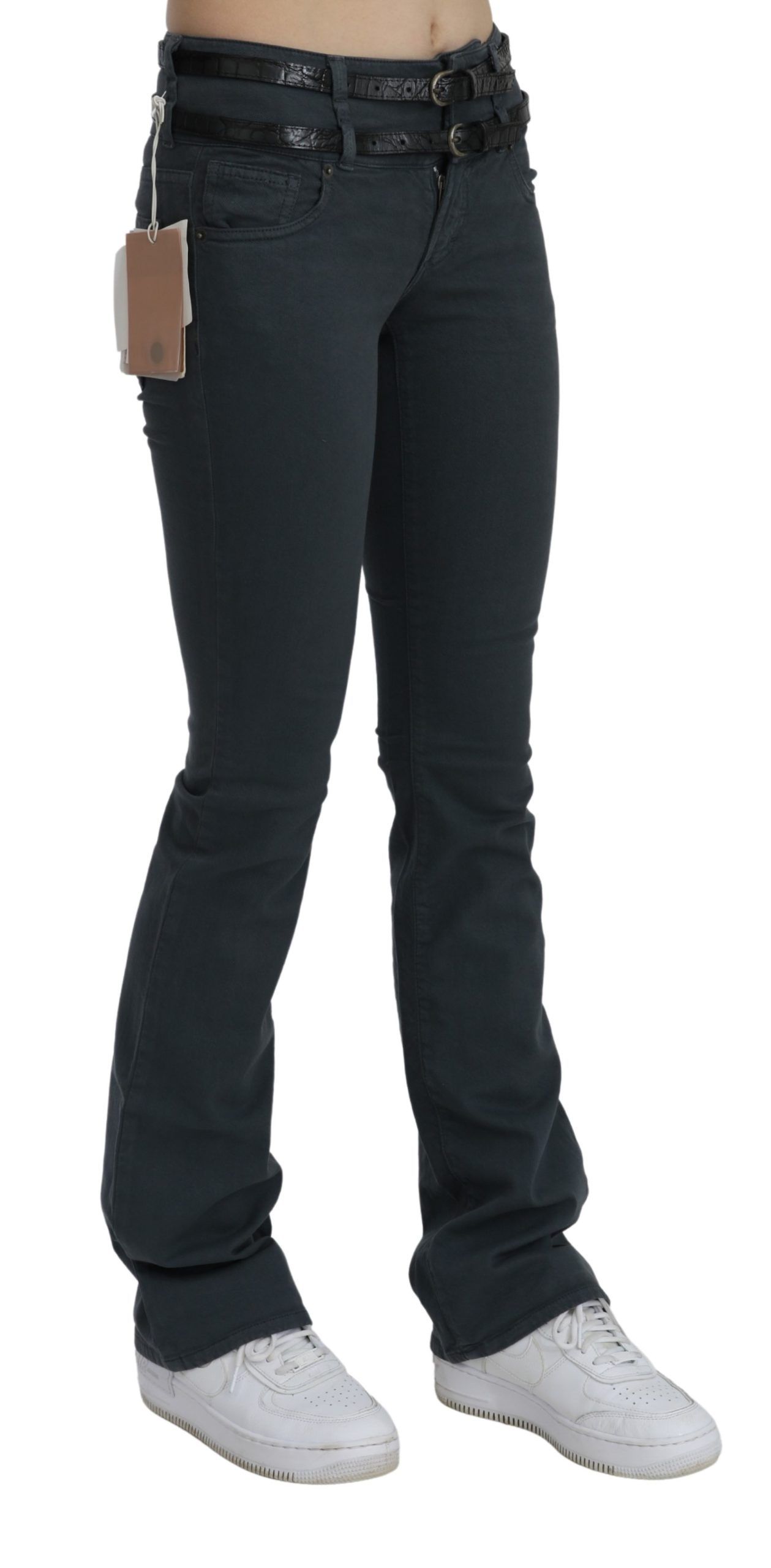 1399052.jpg Chic Mid Waist Slim Flared Denim - Image 2