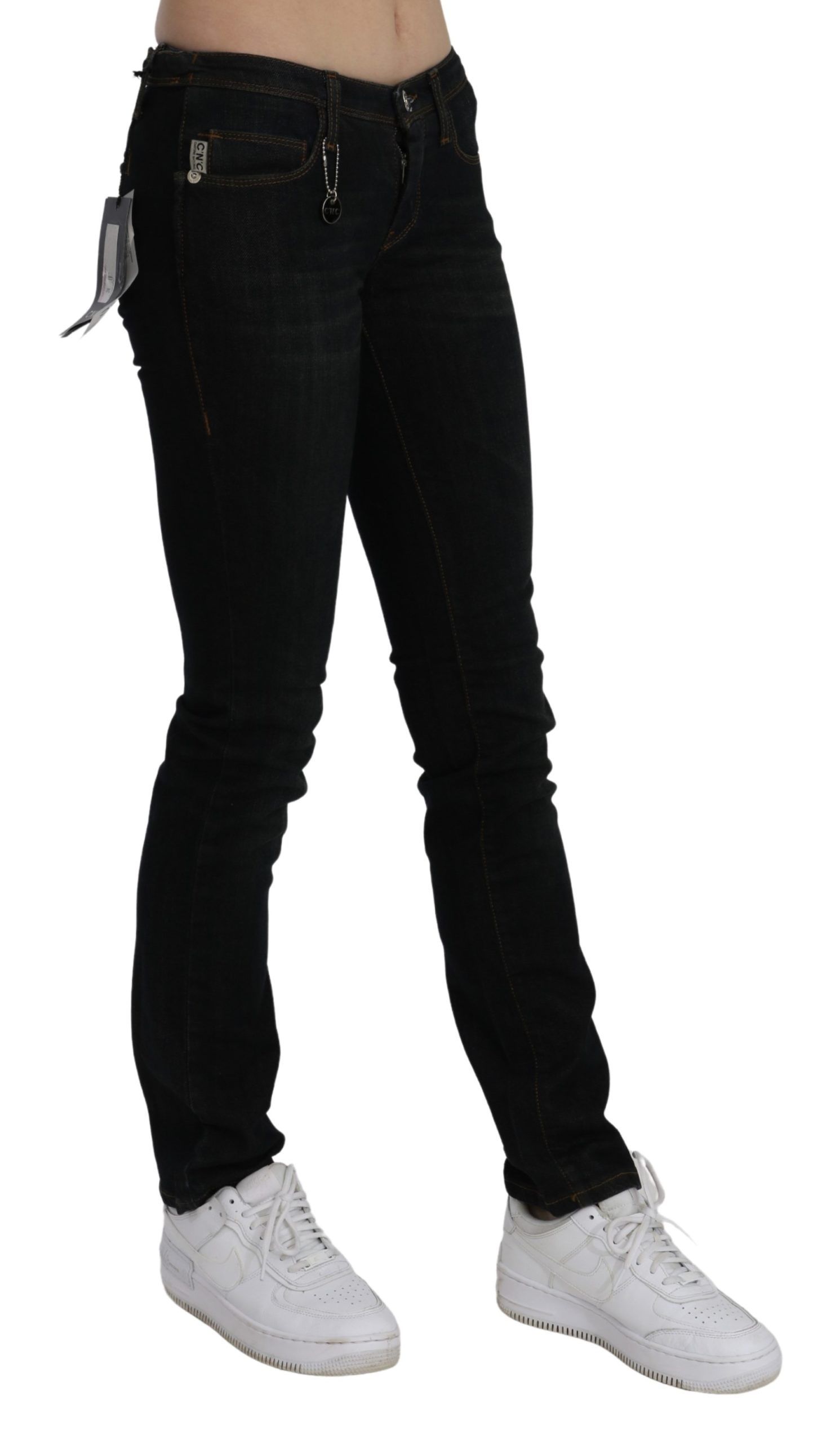 1399071.jpg Chic Black Mid Waist Slim Fit Denim Jeans - Image 2