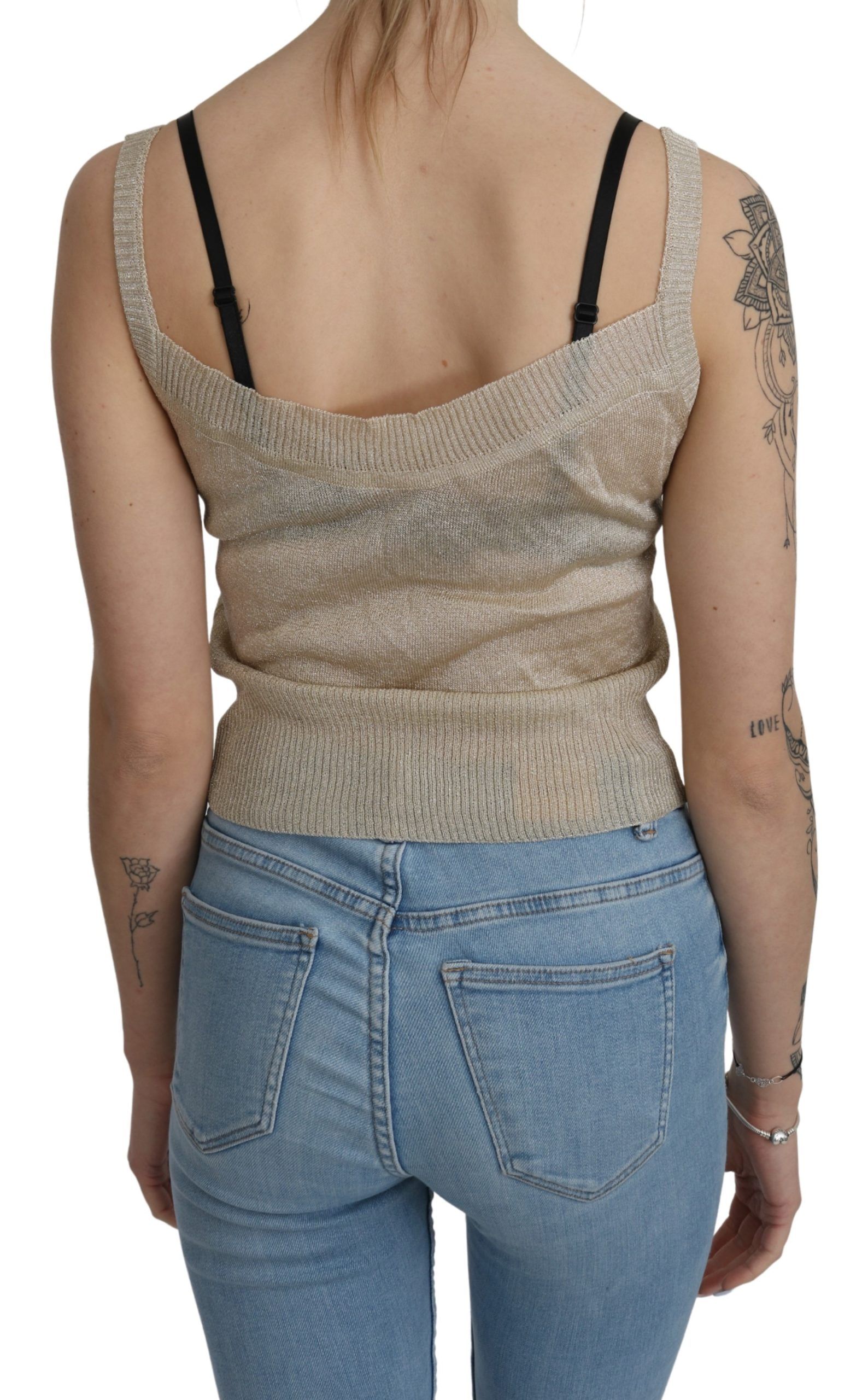 1399114.jpg Elegant Beige Sleeveless Spaghetti Strap Tank - Image 4