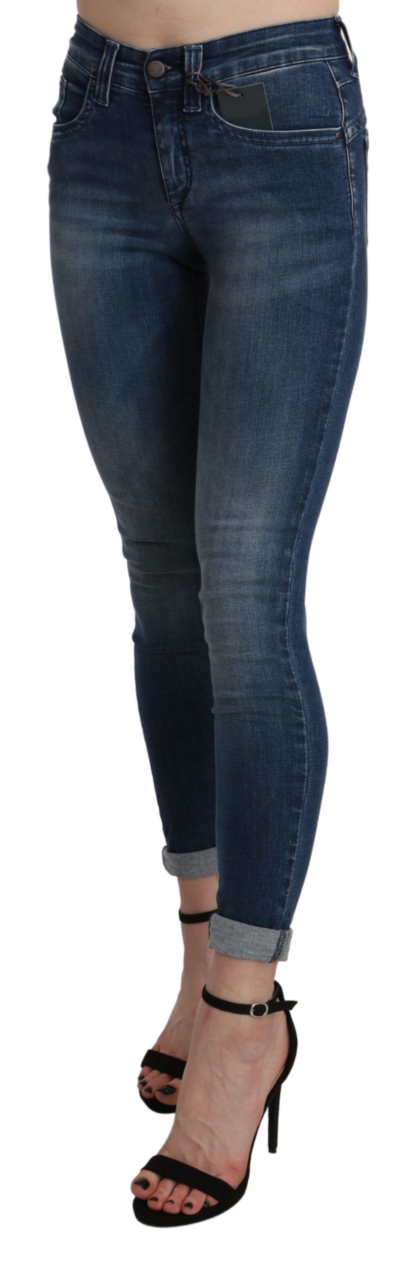 1437071.jpg Chic Blue High Waist Cropped Jeans - Image 2