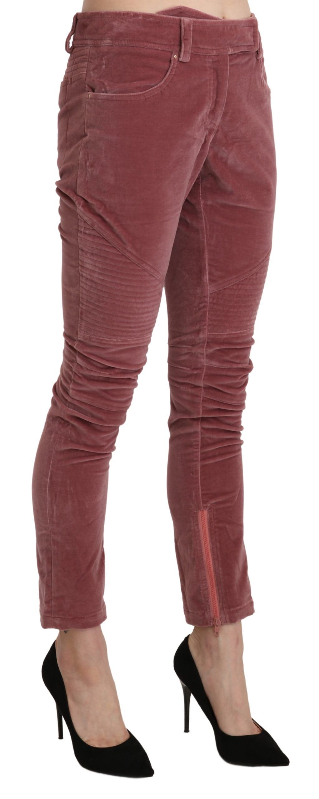 1437109.jpg Chic Red Mid Waist Skinny Trousers - Image 4