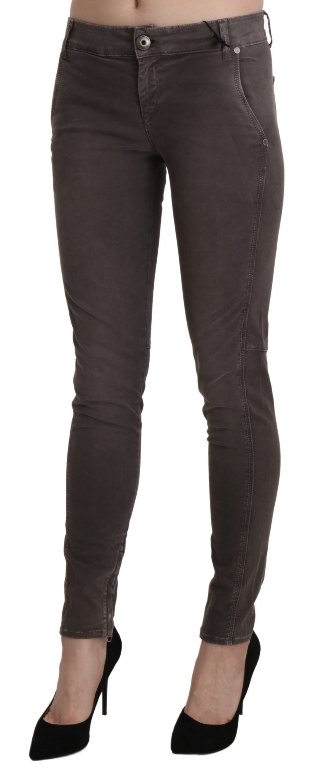 1437175.jpg Chic Brown Low Waist Skinny Trousers - Image 2