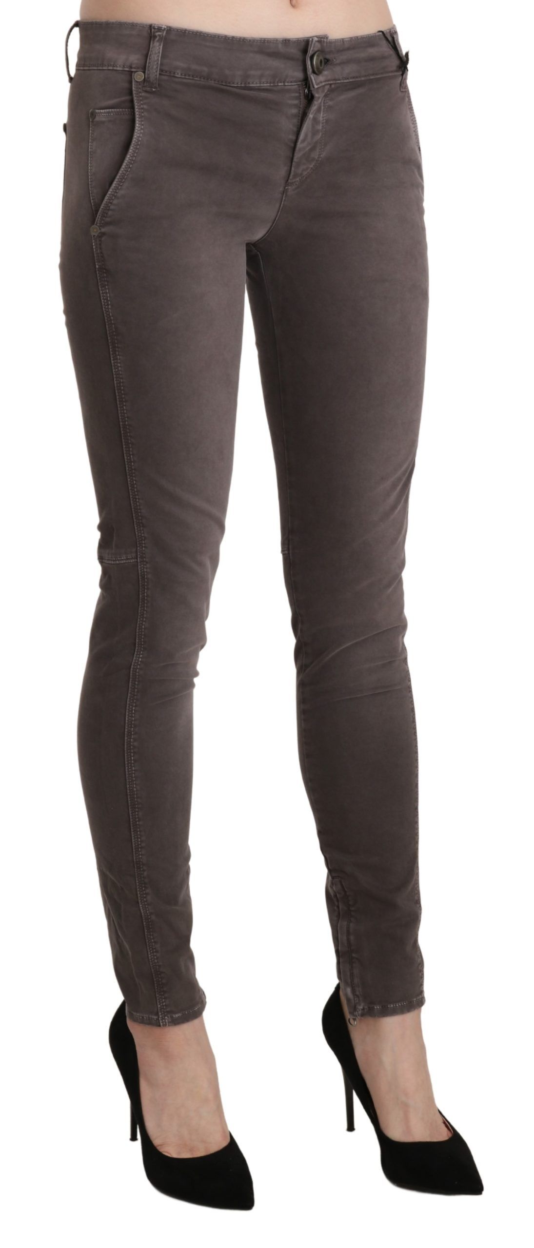 1437182.jpg Chic Brown Low Waist Skinny Trousers - Image 4