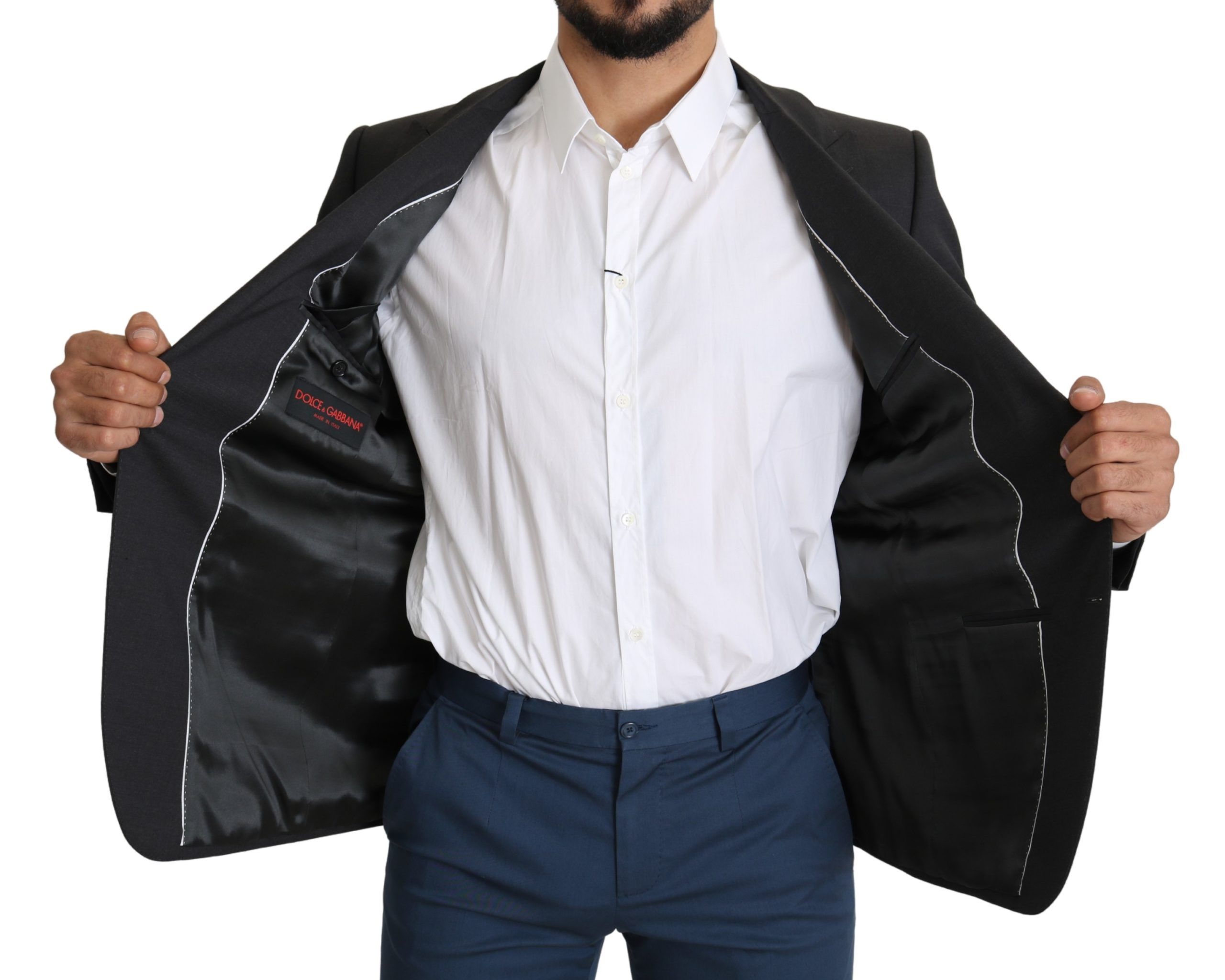 1456295.jpg Elegant Gray Wool Silk Blend Slim Fit Blazer - Image 2