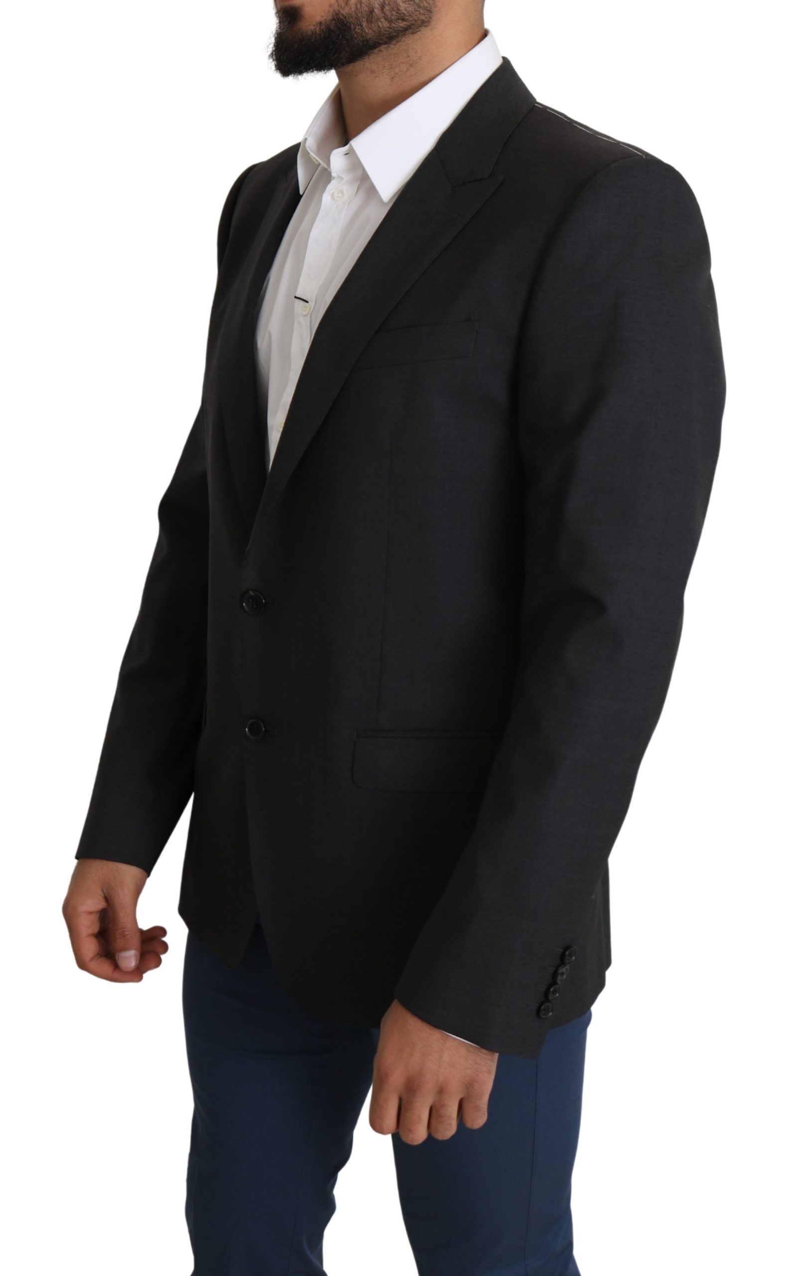 1456298.jpg Elegant Gray Wool Silk Blend Slim Fit Blazer - Image 4