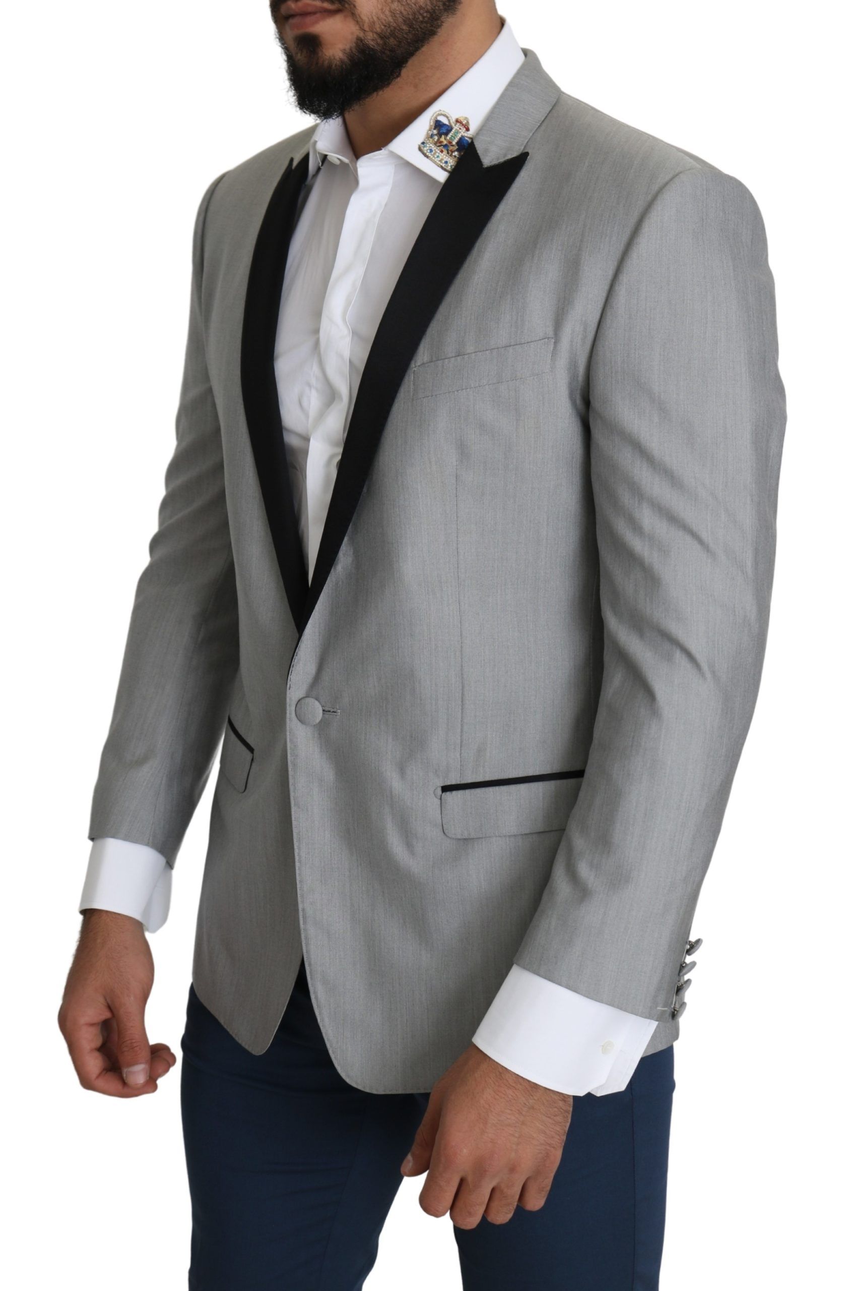 1456398.jpg Elegant Silk Blend Light Gray Blazer - Image 2