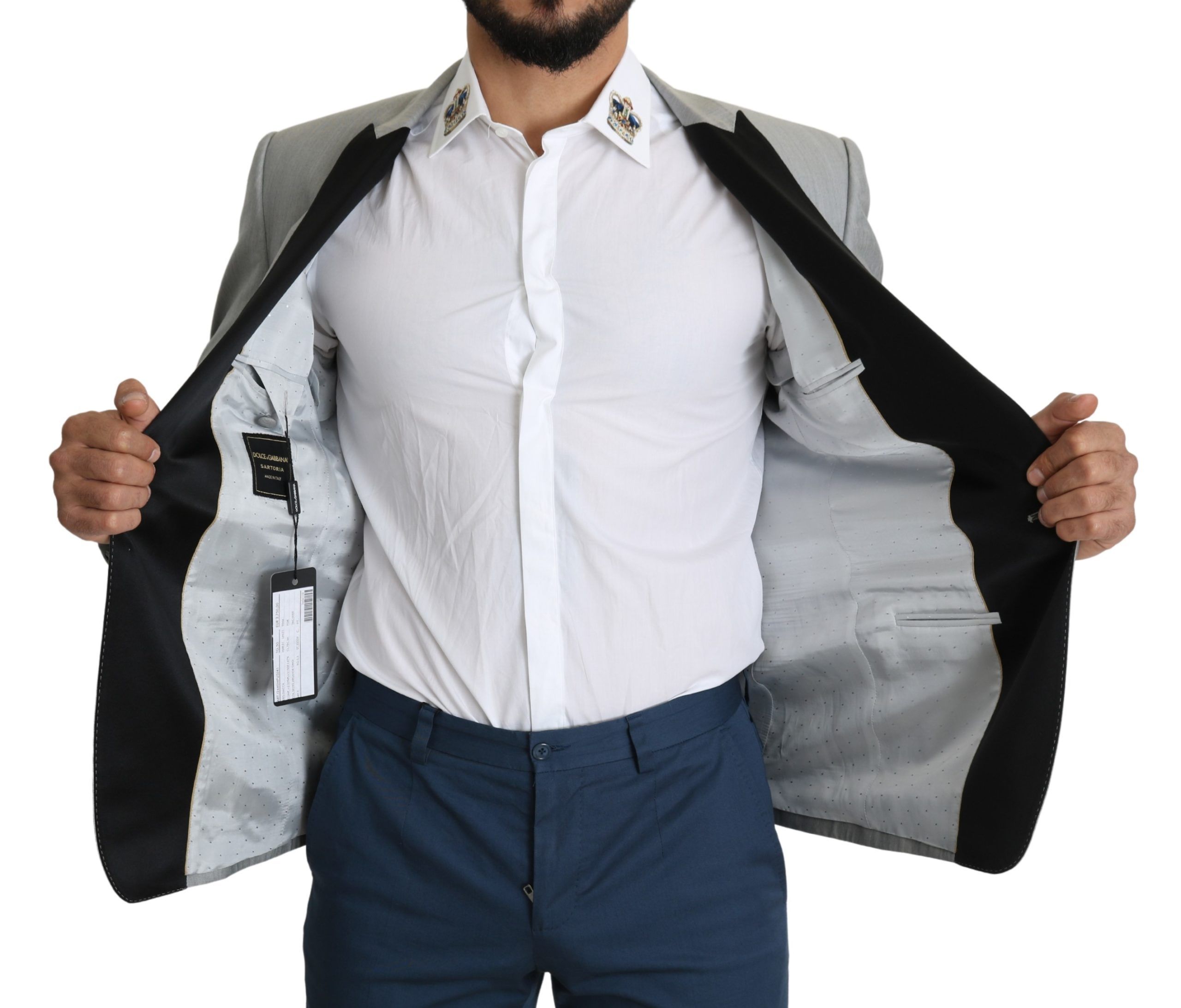 1456401.jpg Elegant Silk Blend Light Gray Blazer - Image 5