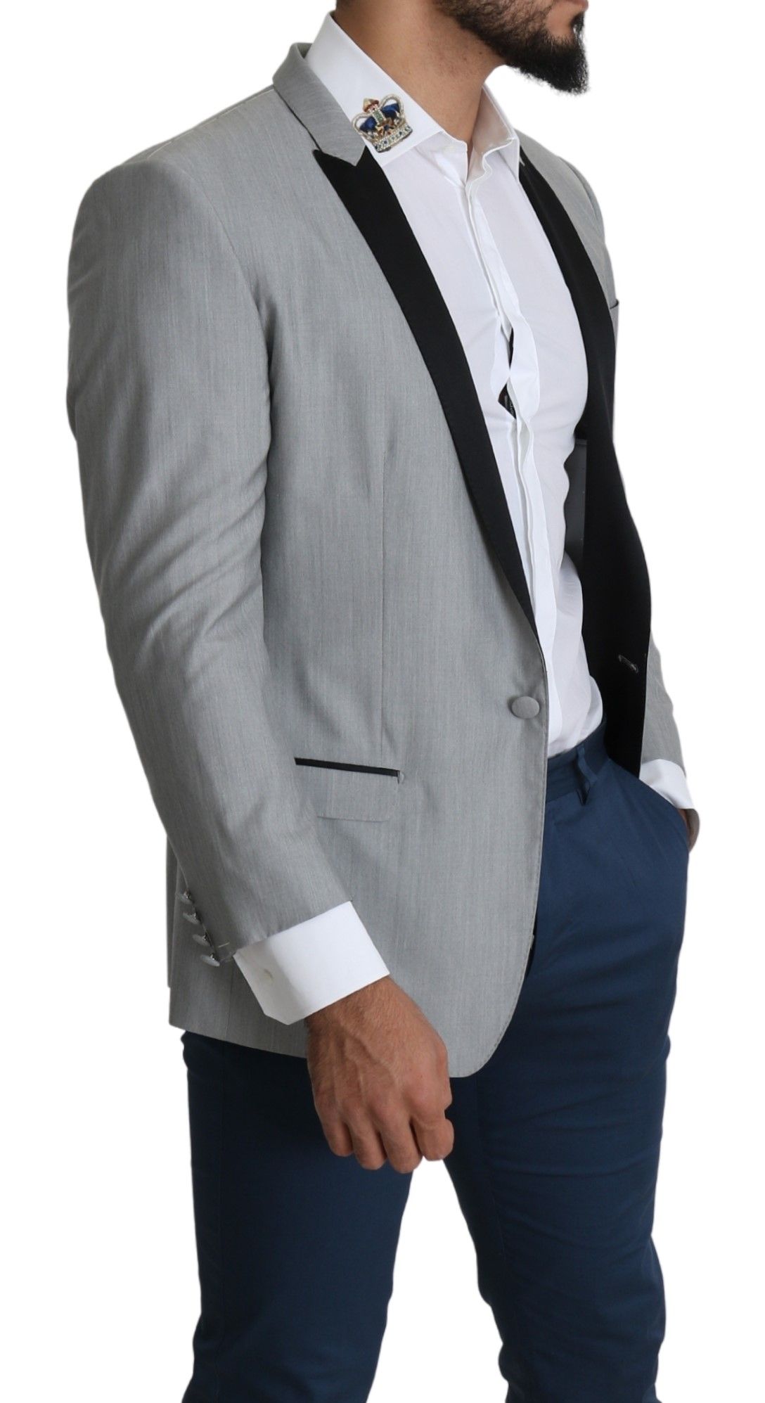 1456402.jpg Elegant Silk Blend Light Gray Blazer - Image 6