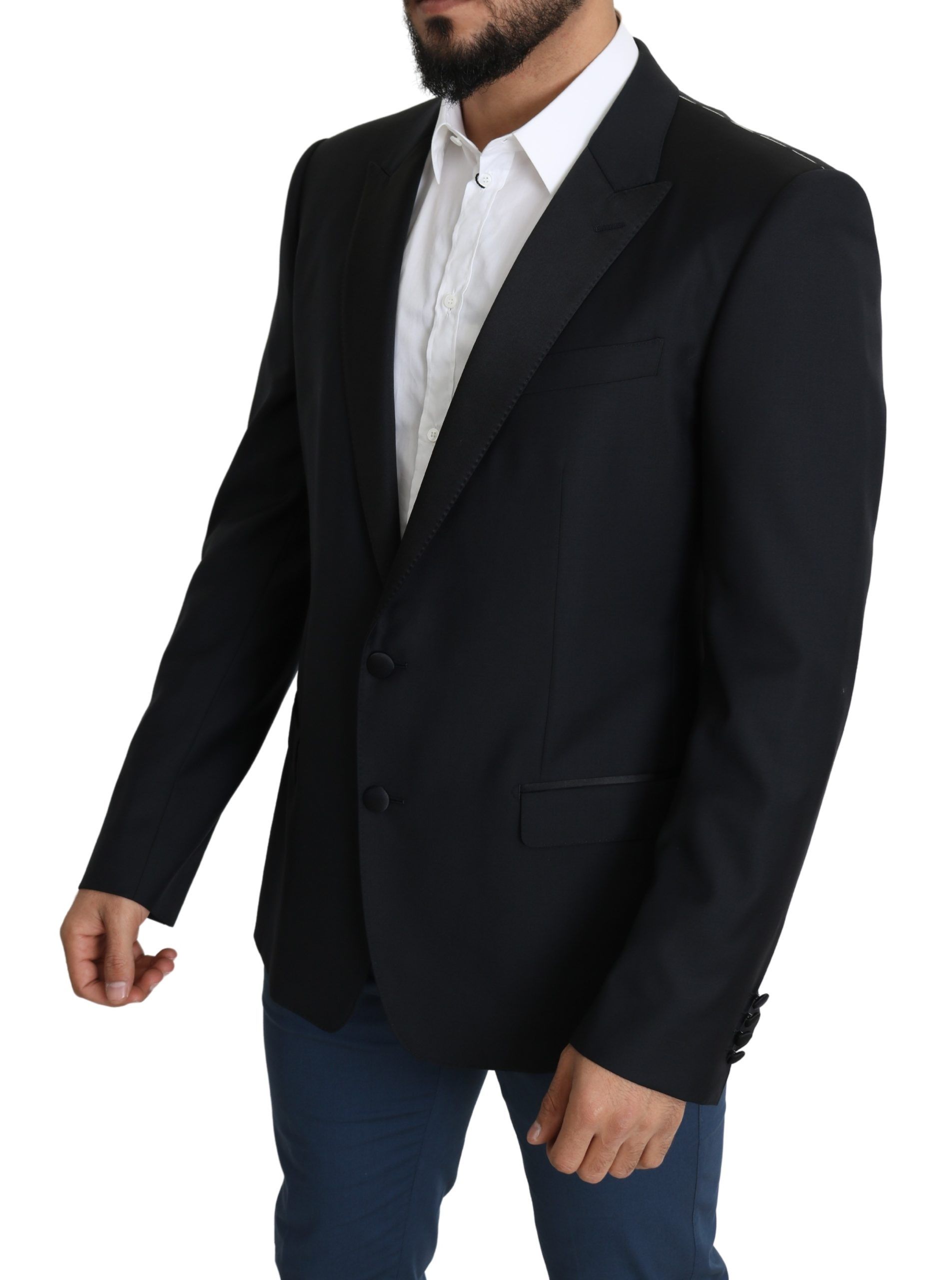 1456441.jpg Elegant Black Virgin Wool Silk Blend Blazer - Image 2