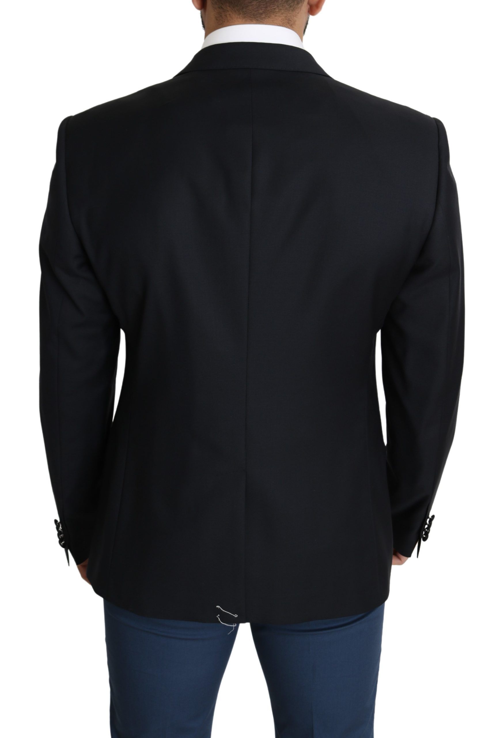 1456442.jpg Elegant Black Virgin Wool Silk Blend Blazer - Image 3