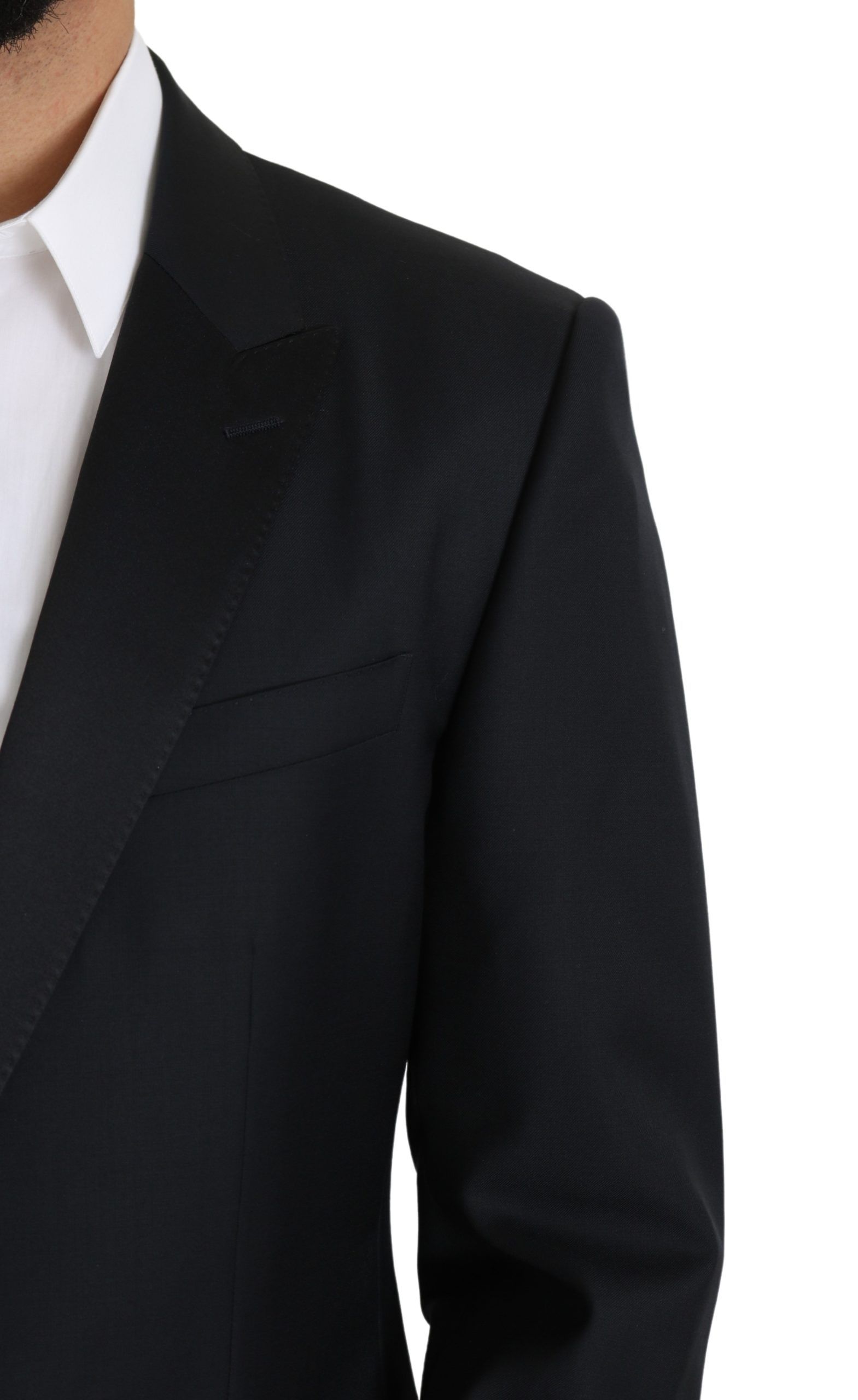 1456444.jpg Elegant Black Virgin Wool Silk Blend Blazer - Image 5