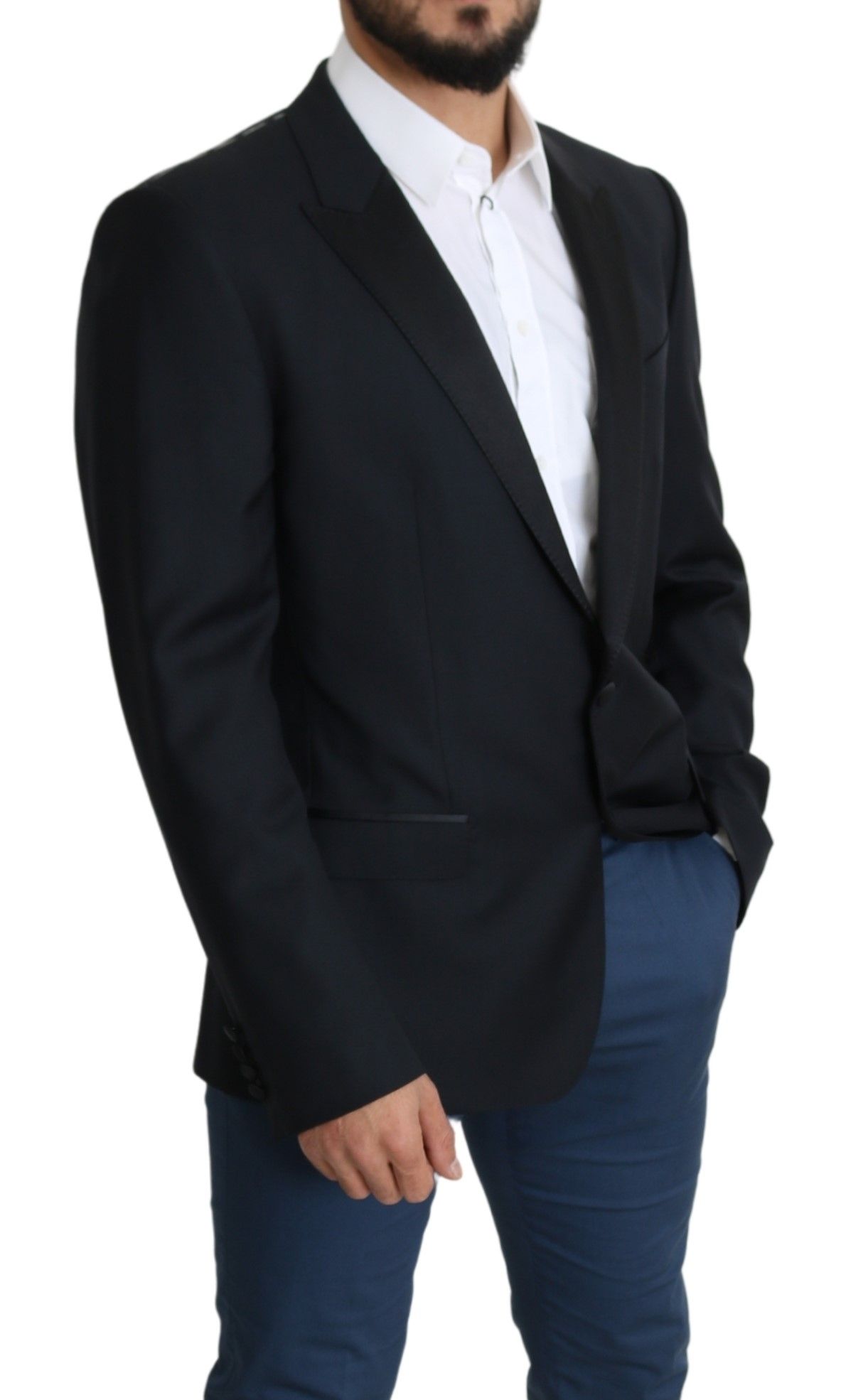 1456445.jpg Elegant Black Virgin Wool Silk Blend Blazer - Image 6