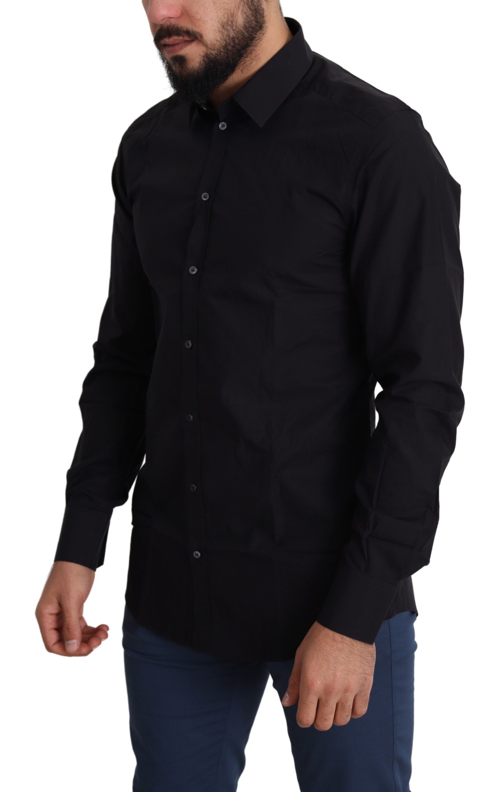 1459064.jpg Sleek Black Cotton Dress Shirt - Image 2