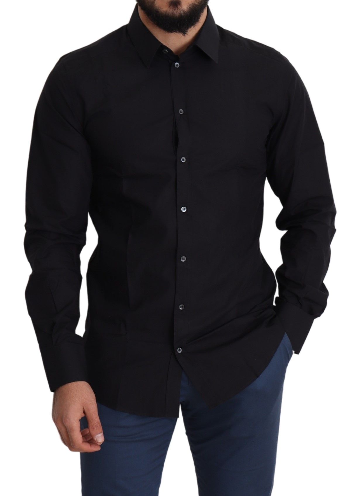 1459067.jpg Sleek Black Cotton Dress Shirt - Image 5