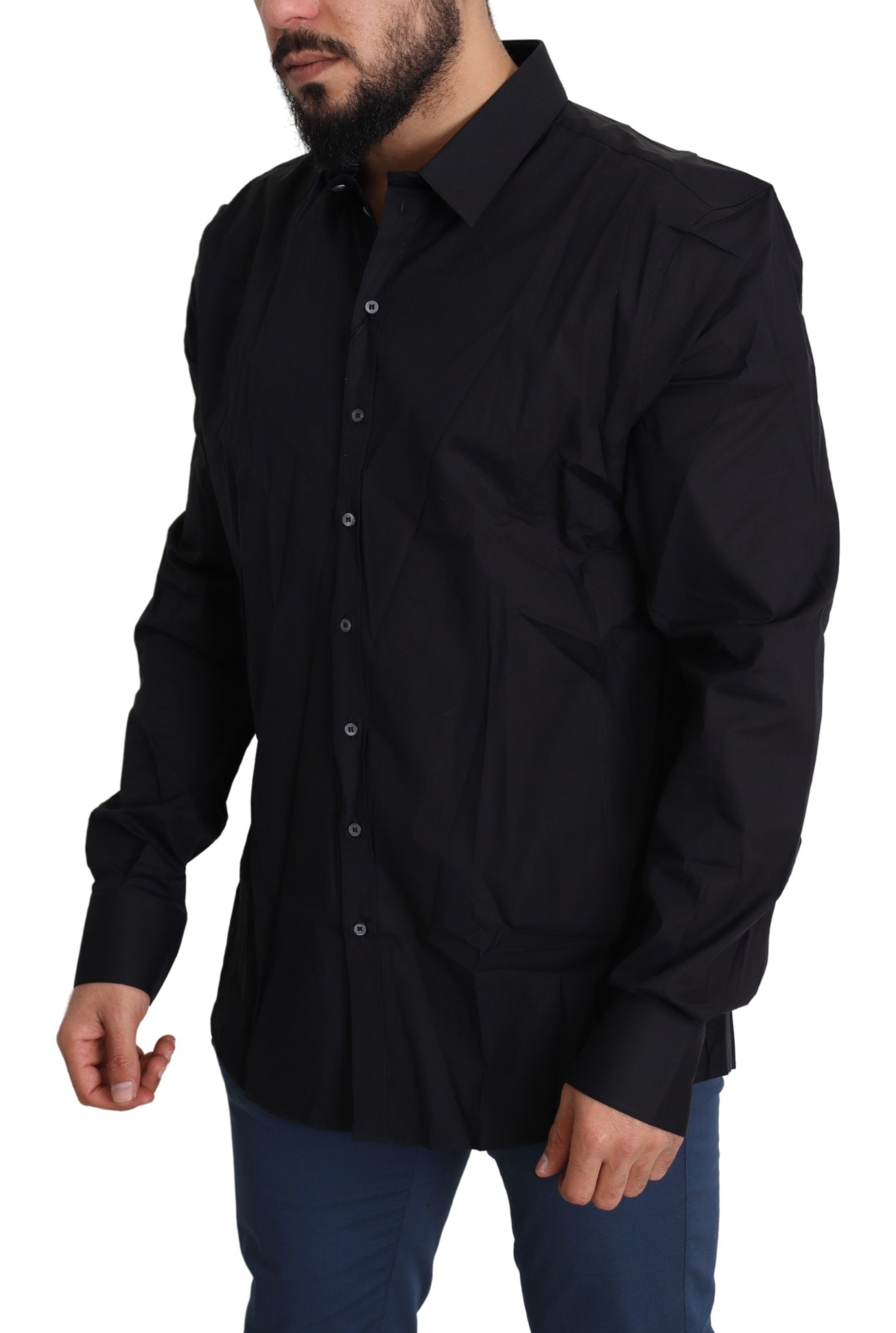 1459091.jpg Elegant Slim Fit Black Dress Shirt - Image 2