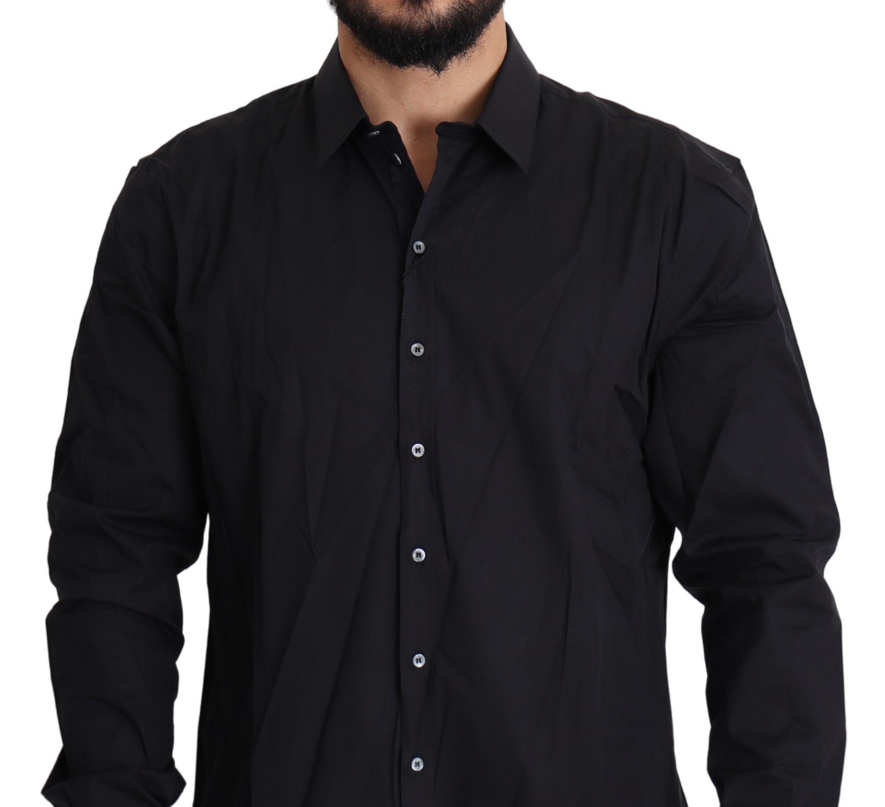 1459094.jpg Elegant Slim Fit Black Dress Shirt - Image 5