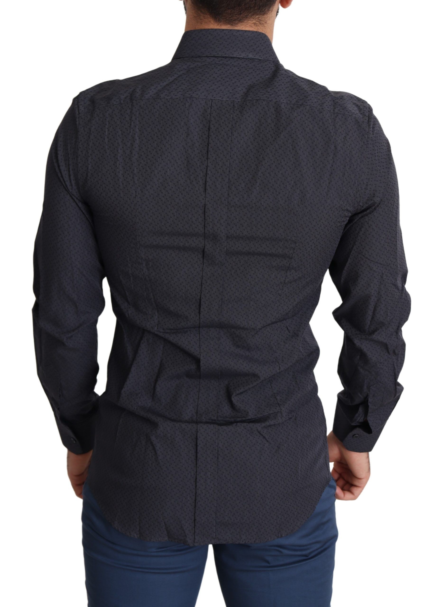 1459121.jpg Elegant Black Slim Fit Cotton Dress Shirt - Image 3