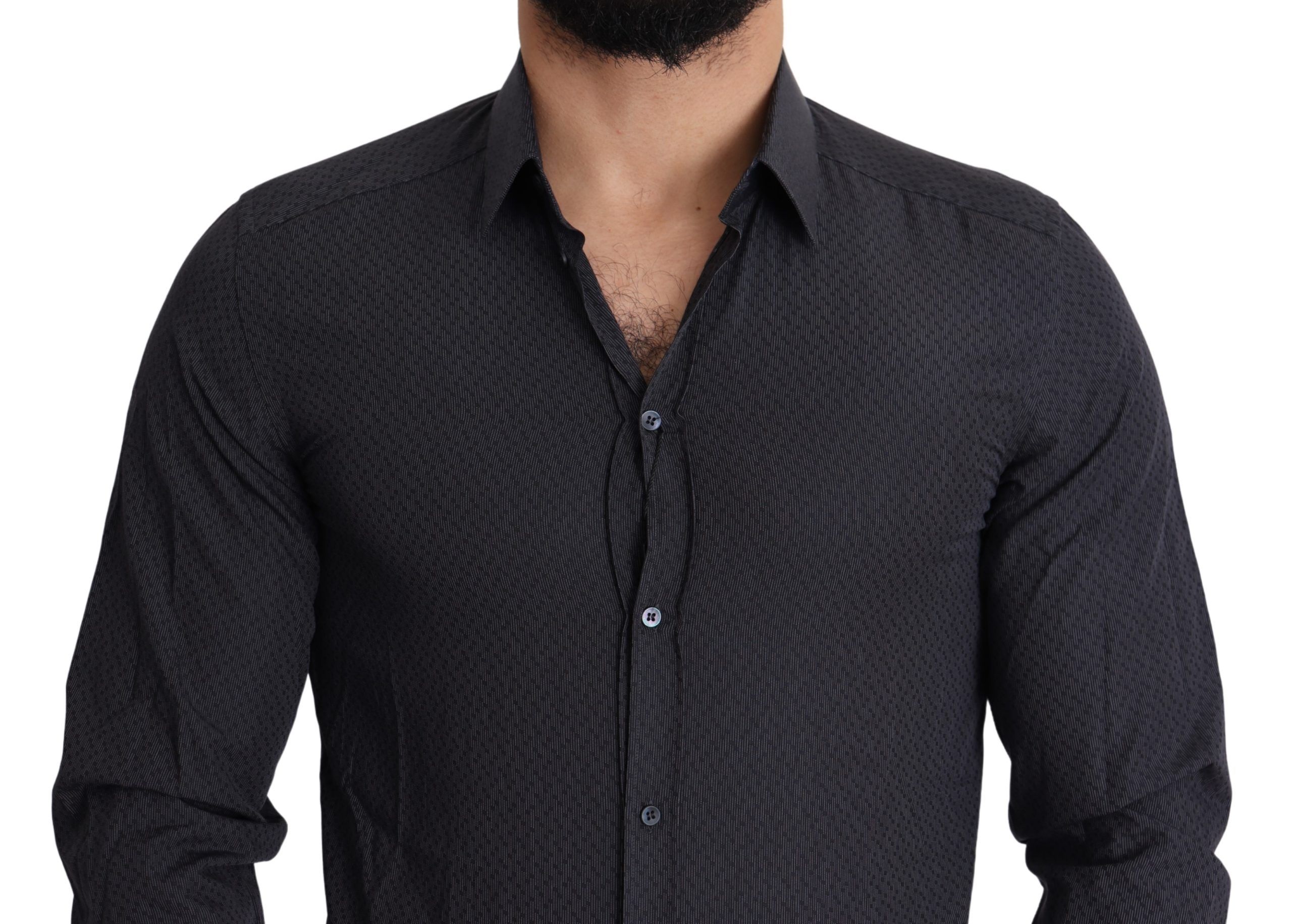 1459122.jpg Elegant Black Slim Fit Cotton Dress Shirt - Image 4