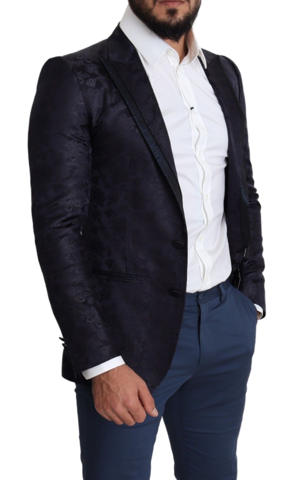 1459310.jpg Elegant Silk Blend Martini Blazer in Blue - Image 5