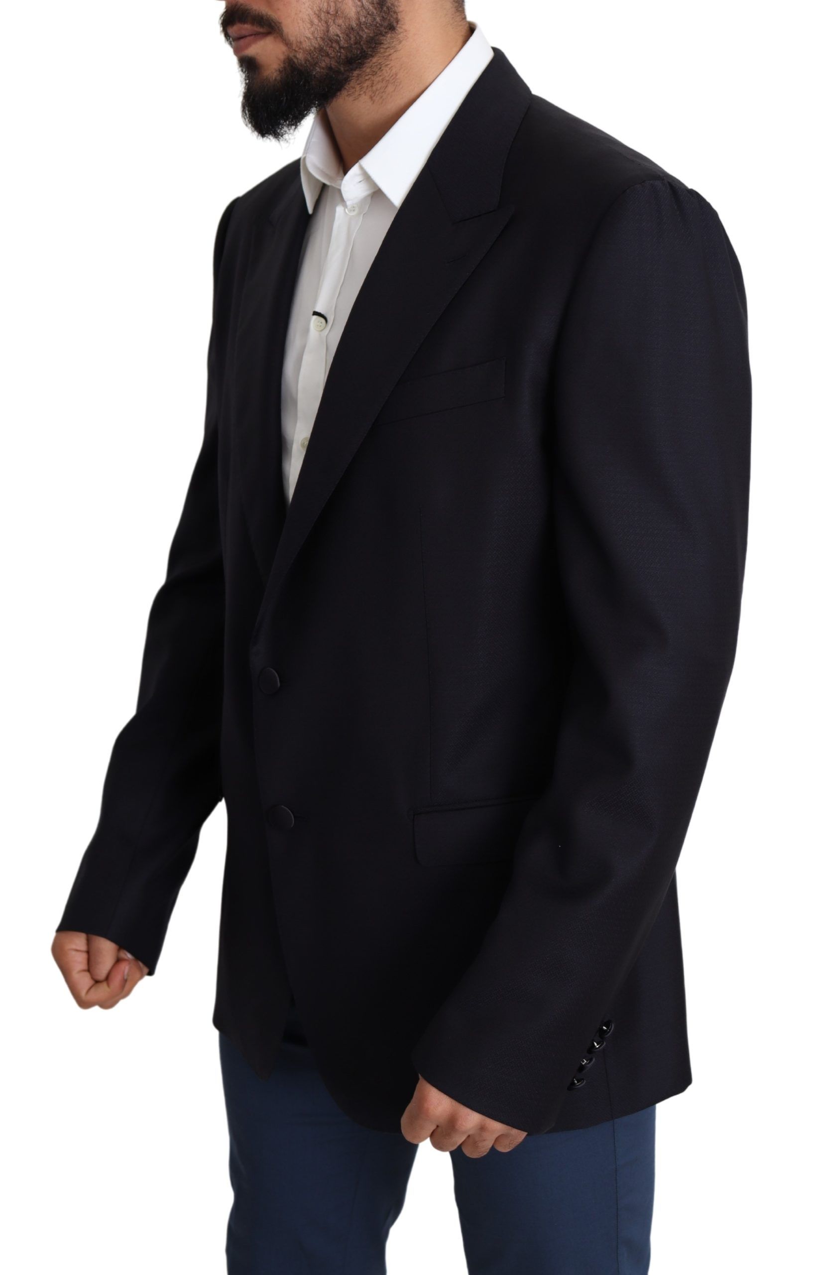 1459353.jpg Elegant Black Virgin Wool Men's Blazer - Image 4
