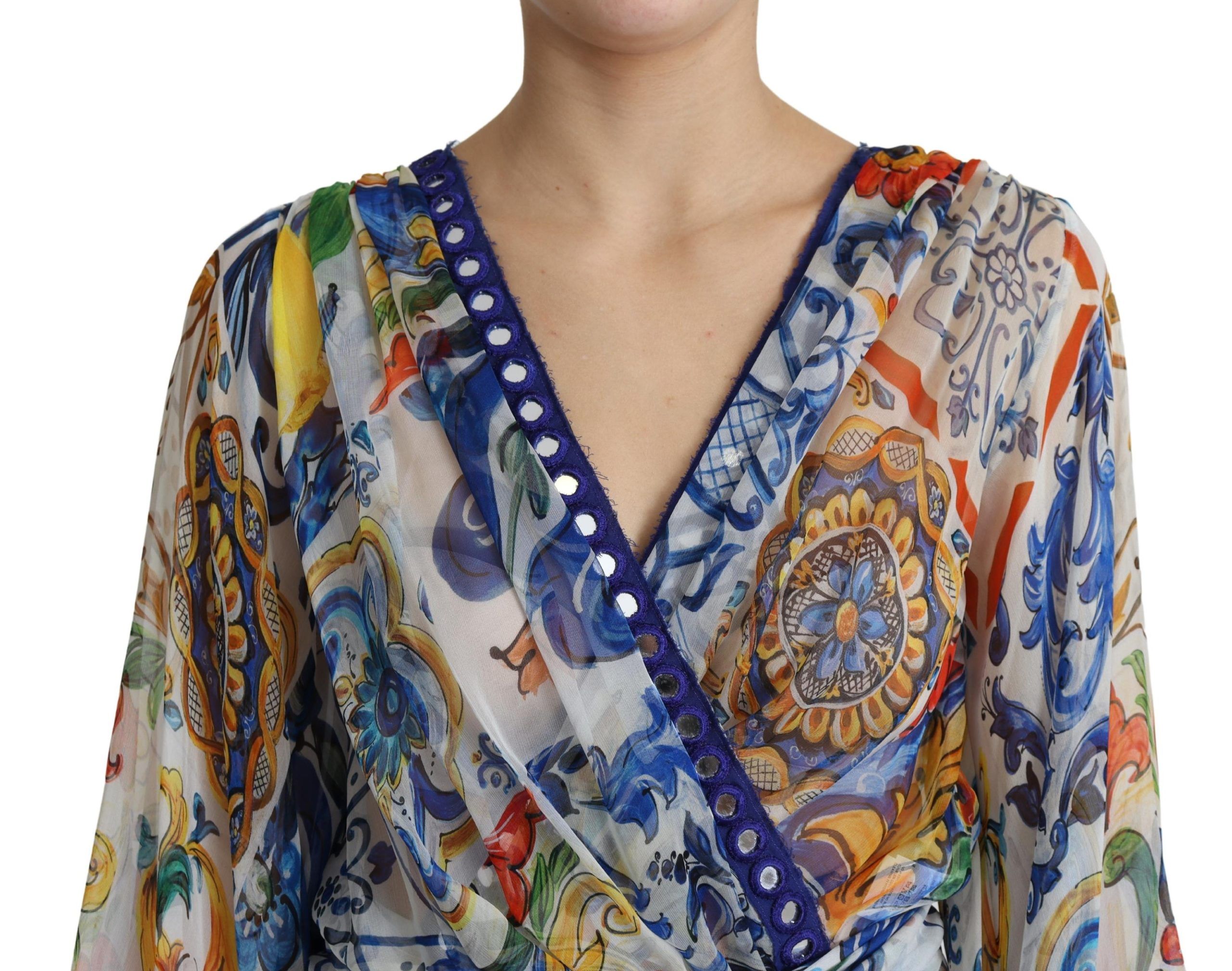 1469251.jpg Majolica Print Silk Wrap Midi Dress - Image 3