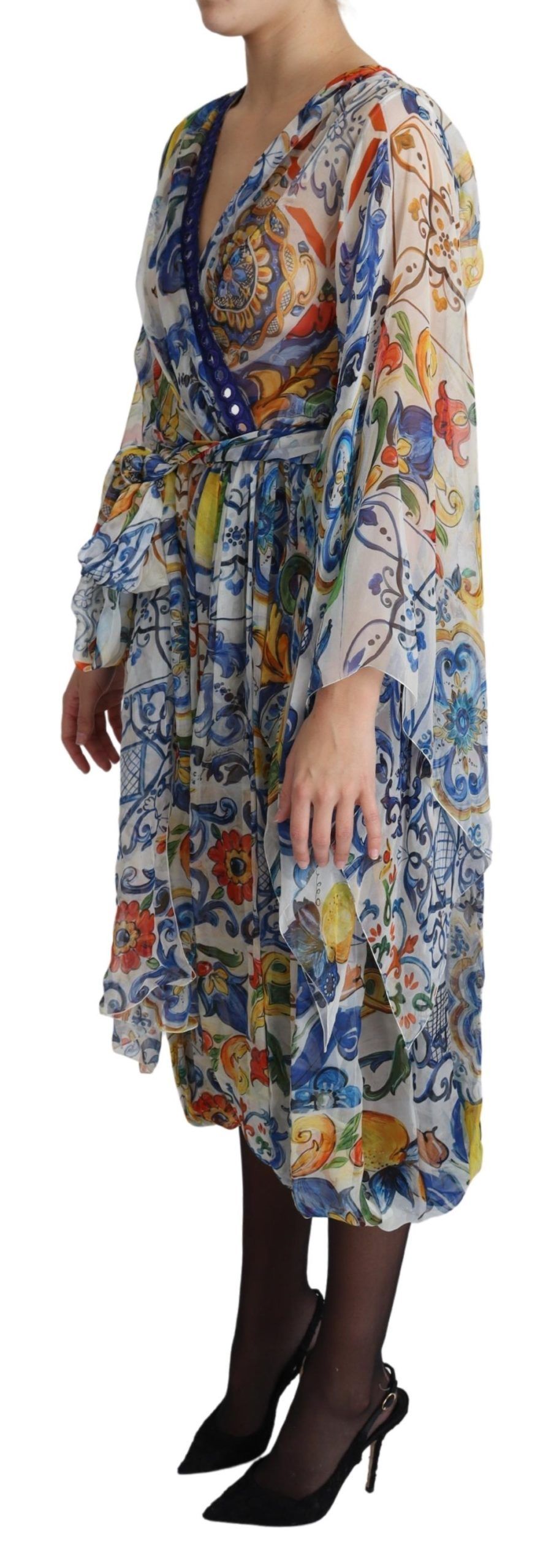 1469253.jpg Majolica Print Silk Wrap Midi Dress - Image 4