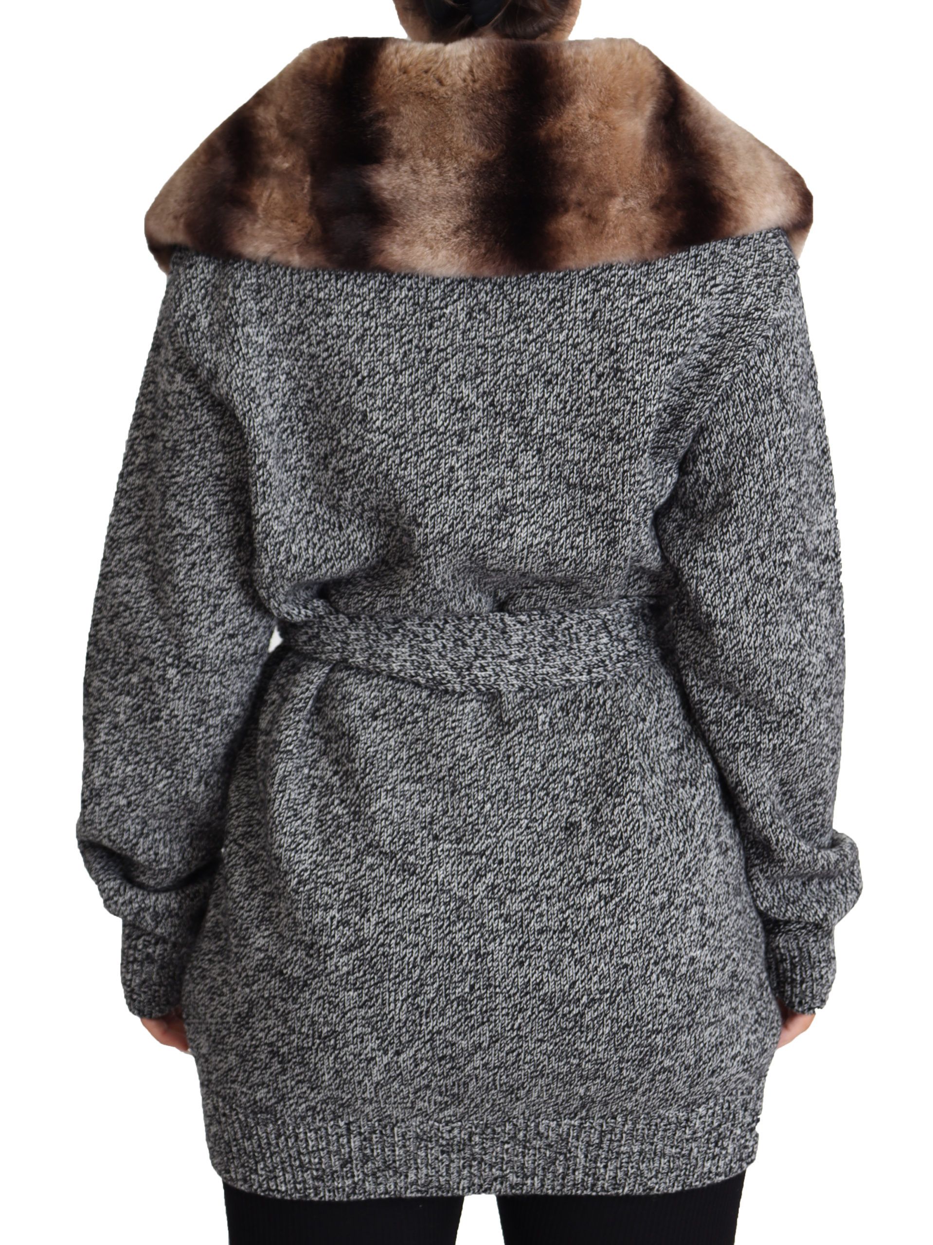 1470744.jpg Elegant Cashmere Cardigan with Rabbit Fur Collar - Image 3