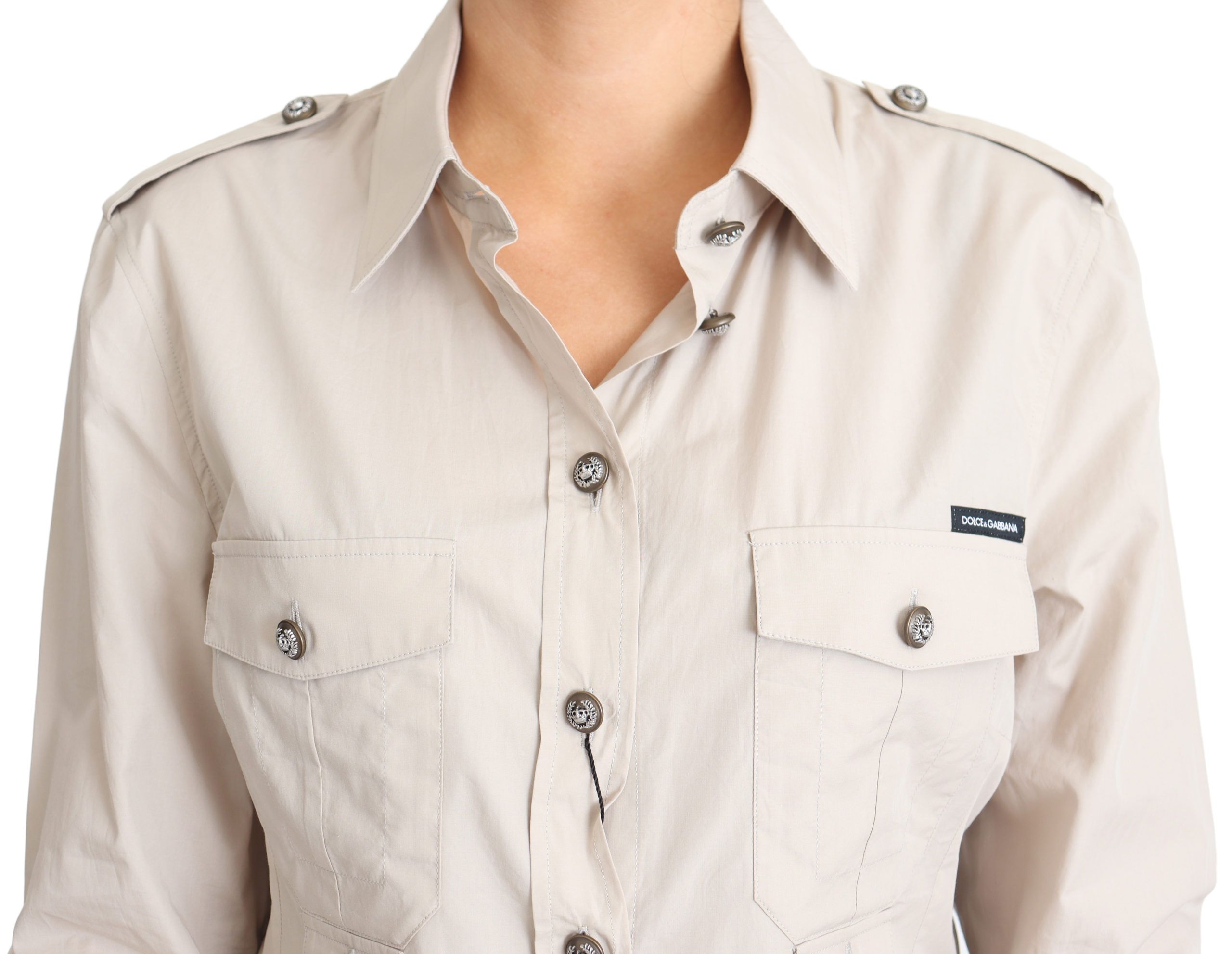 1475914.jpg Elegant Beige Cotton Safari Shirt - Image 3