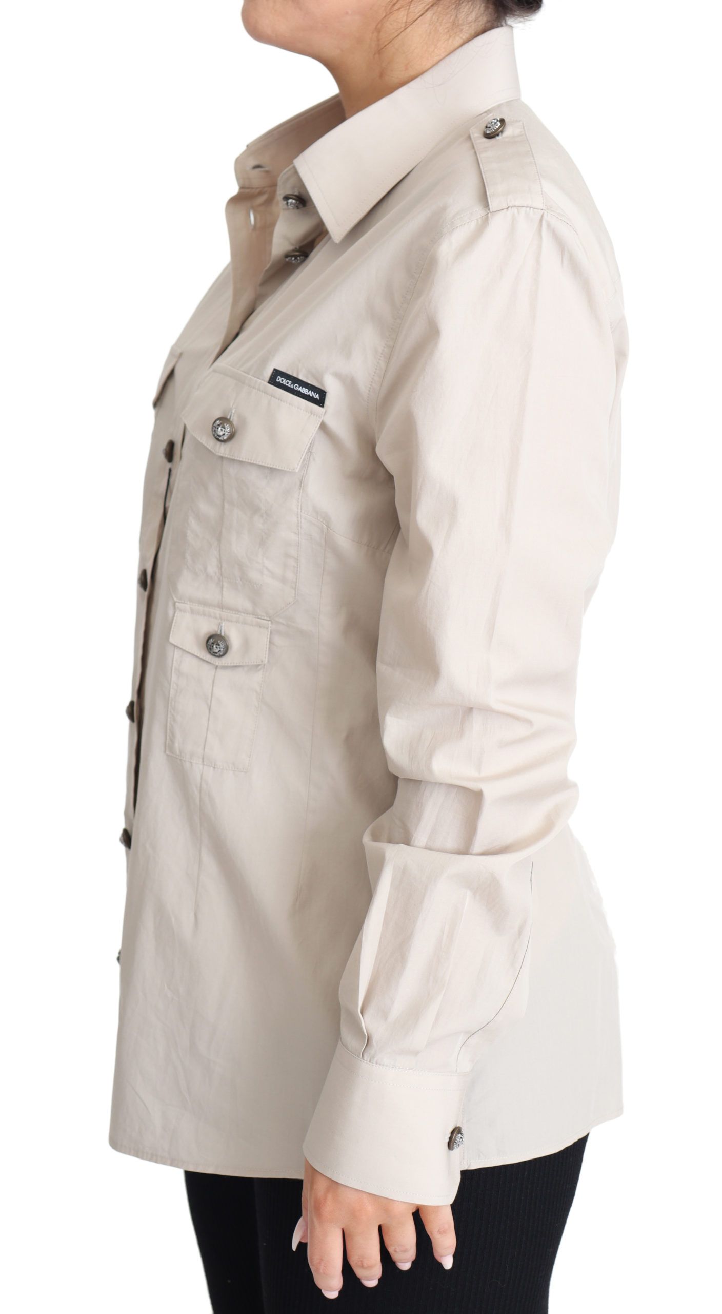 1475916.jpg Elegant Beige Cotton Safari Shirt - Image 4