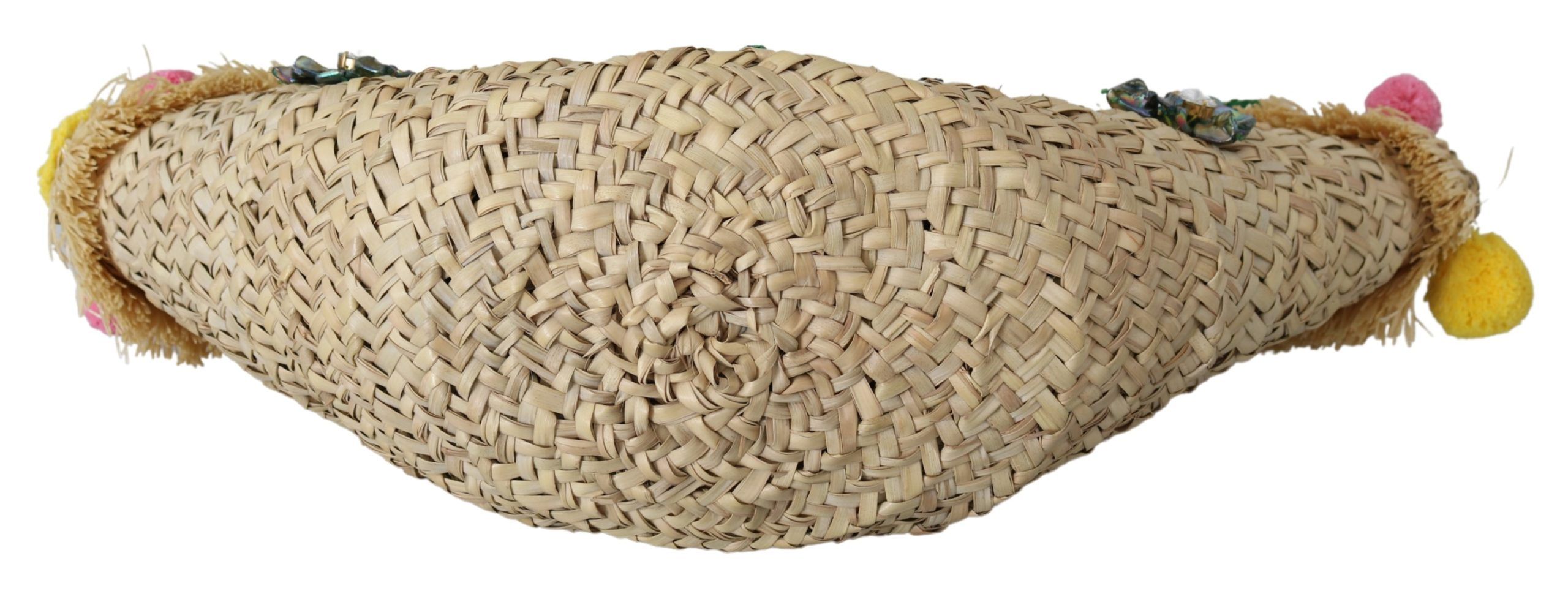 1496729.jpg Elegant Straw and Leather Tote with Crystals - Image 4
