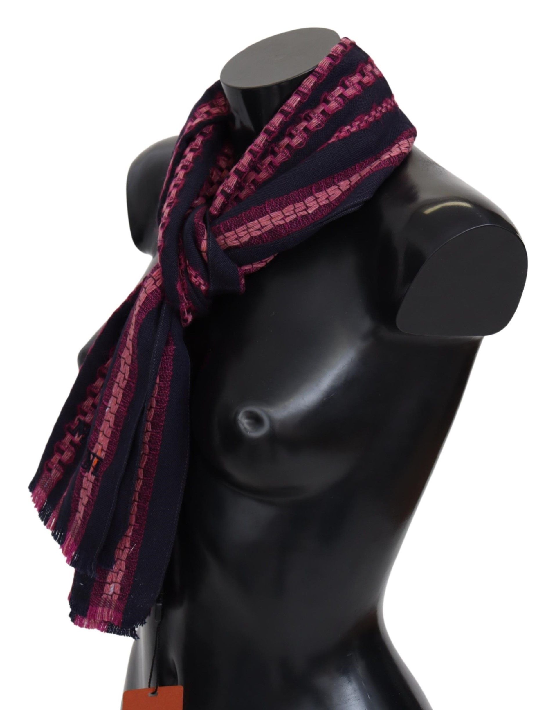 1498159.jpg Elegant Striped Wool Scarf in Black and Pink - Image 2