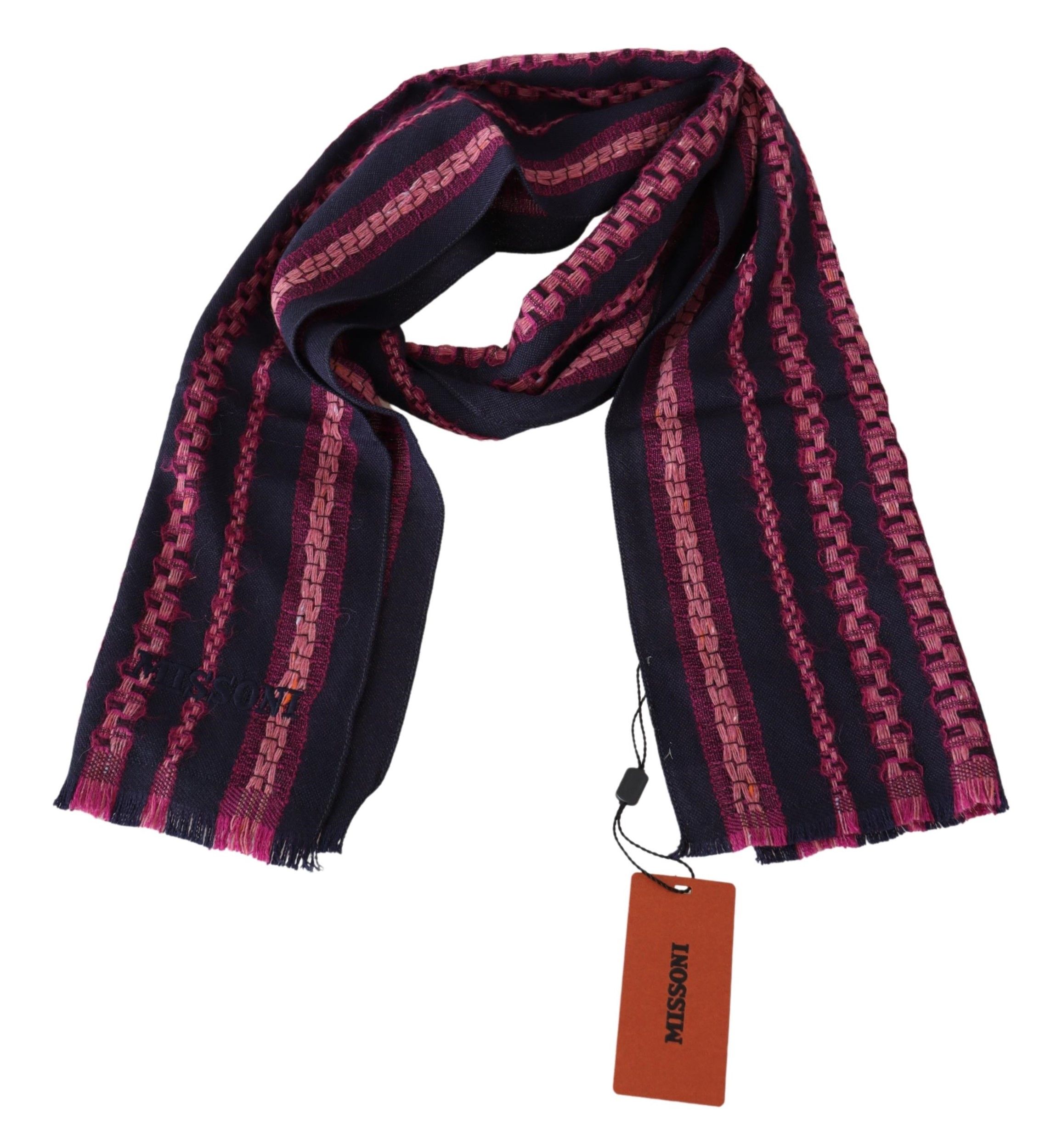 1498160.jpg Elegant Striped Wool Scarf in Black and Pink - Image 3
