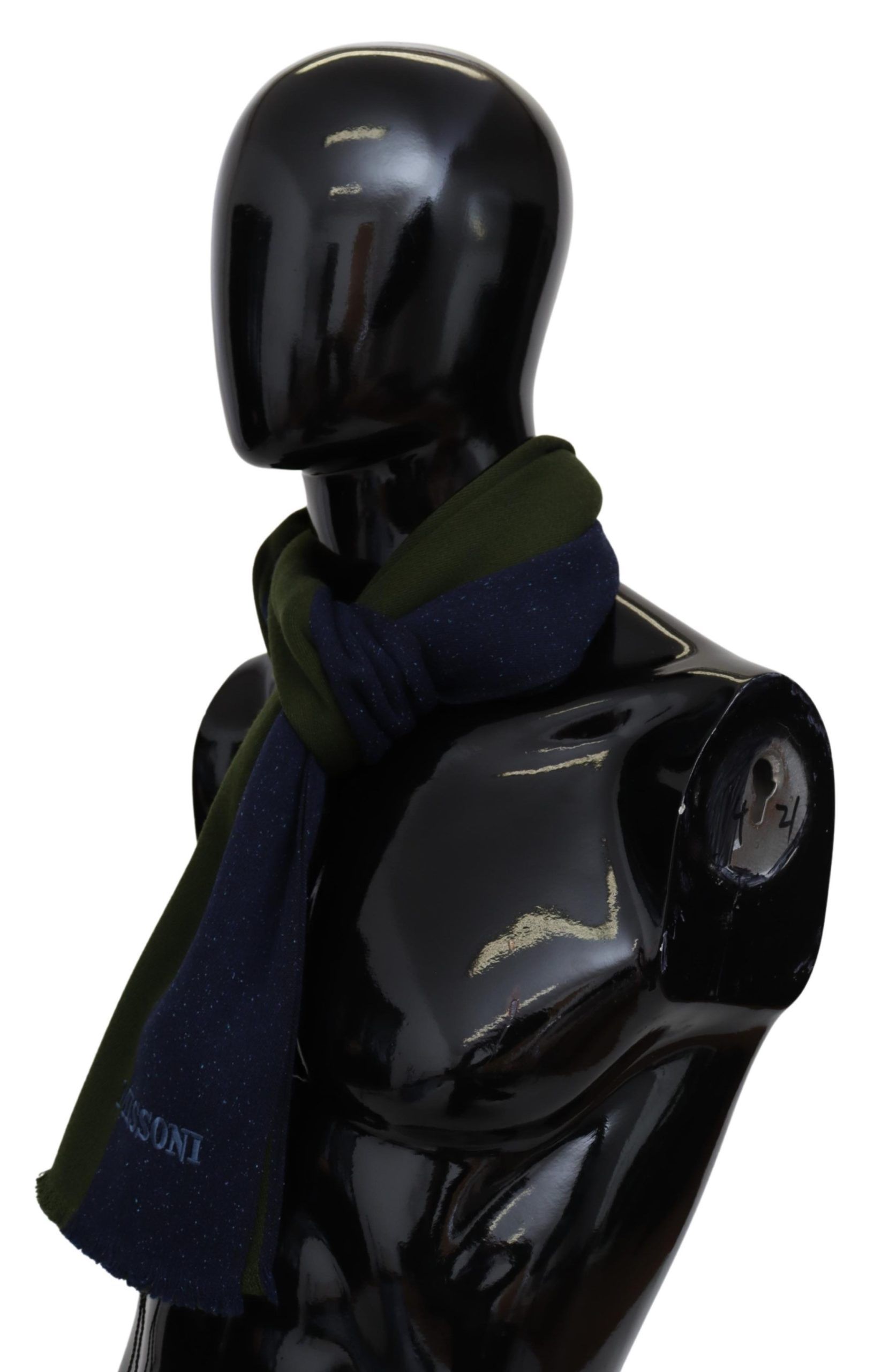 1498209.jpg Authentic Wool Scarf with Stripes and Logo Embroidery - Image 2