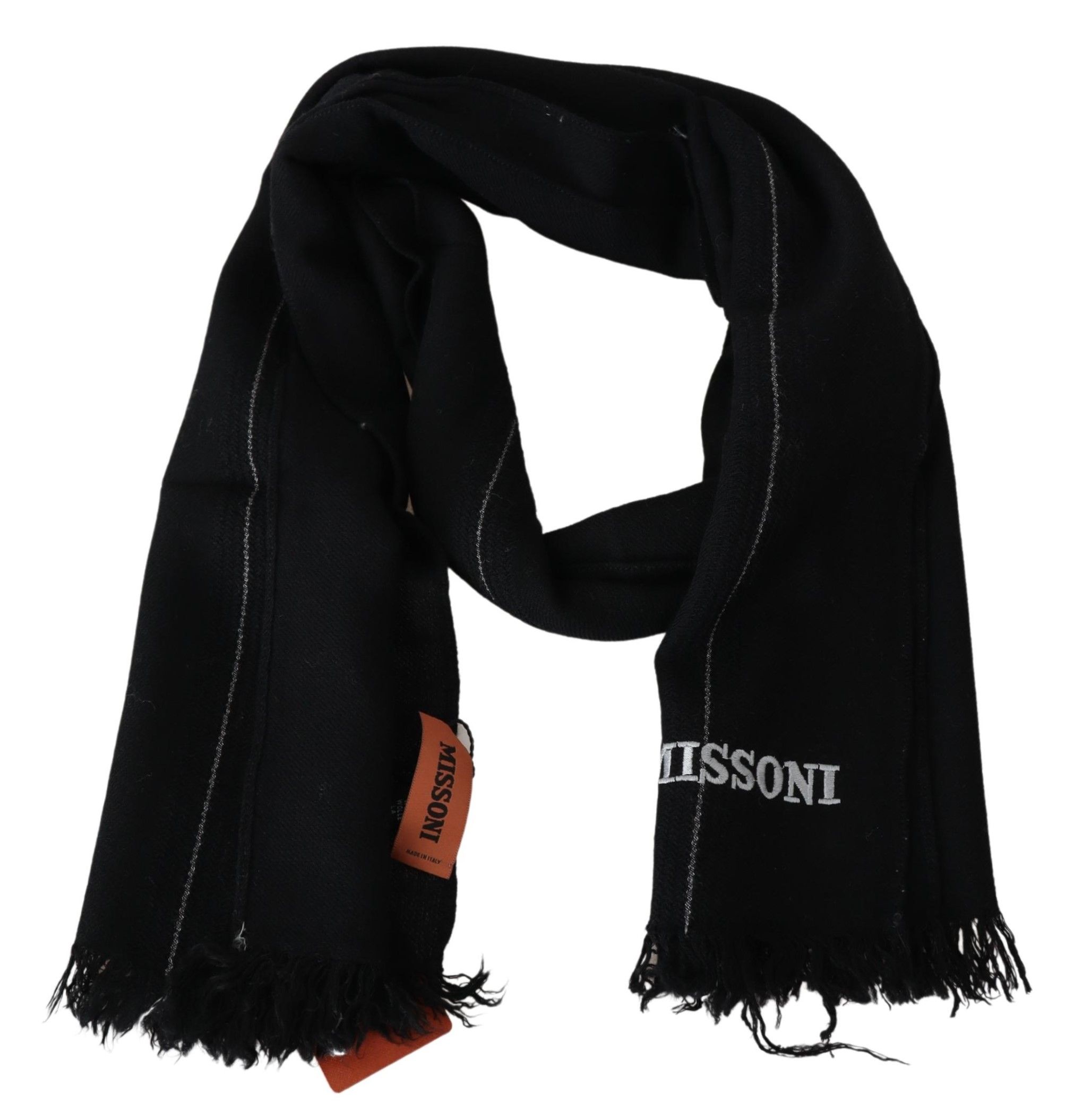 1498225.jpg Elegant Black Wool Scarf with Logo Embroidery - Image 3