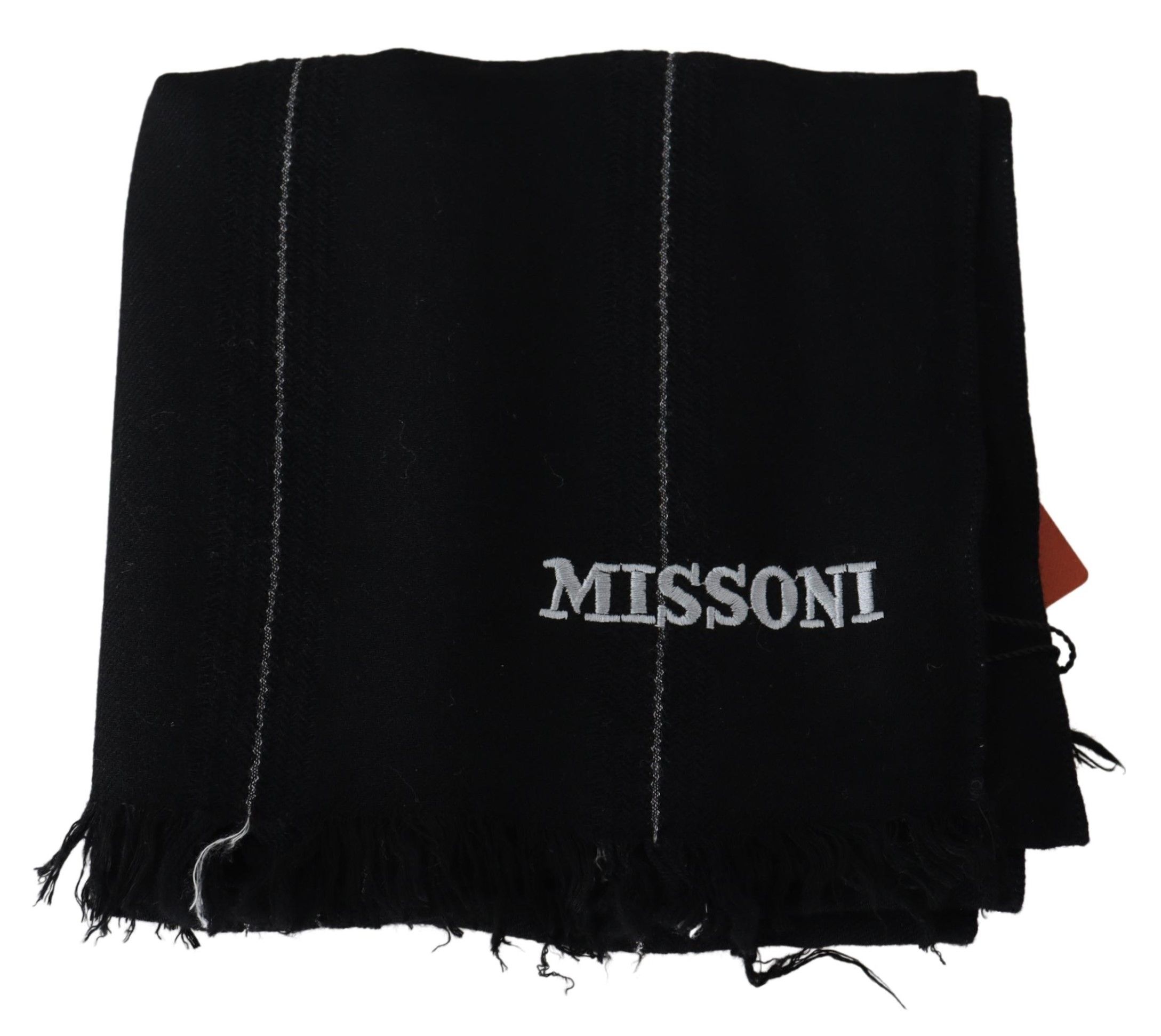 1498226.jpg Elegant Black Wool Scarf with Logo Embroidery - Image 4