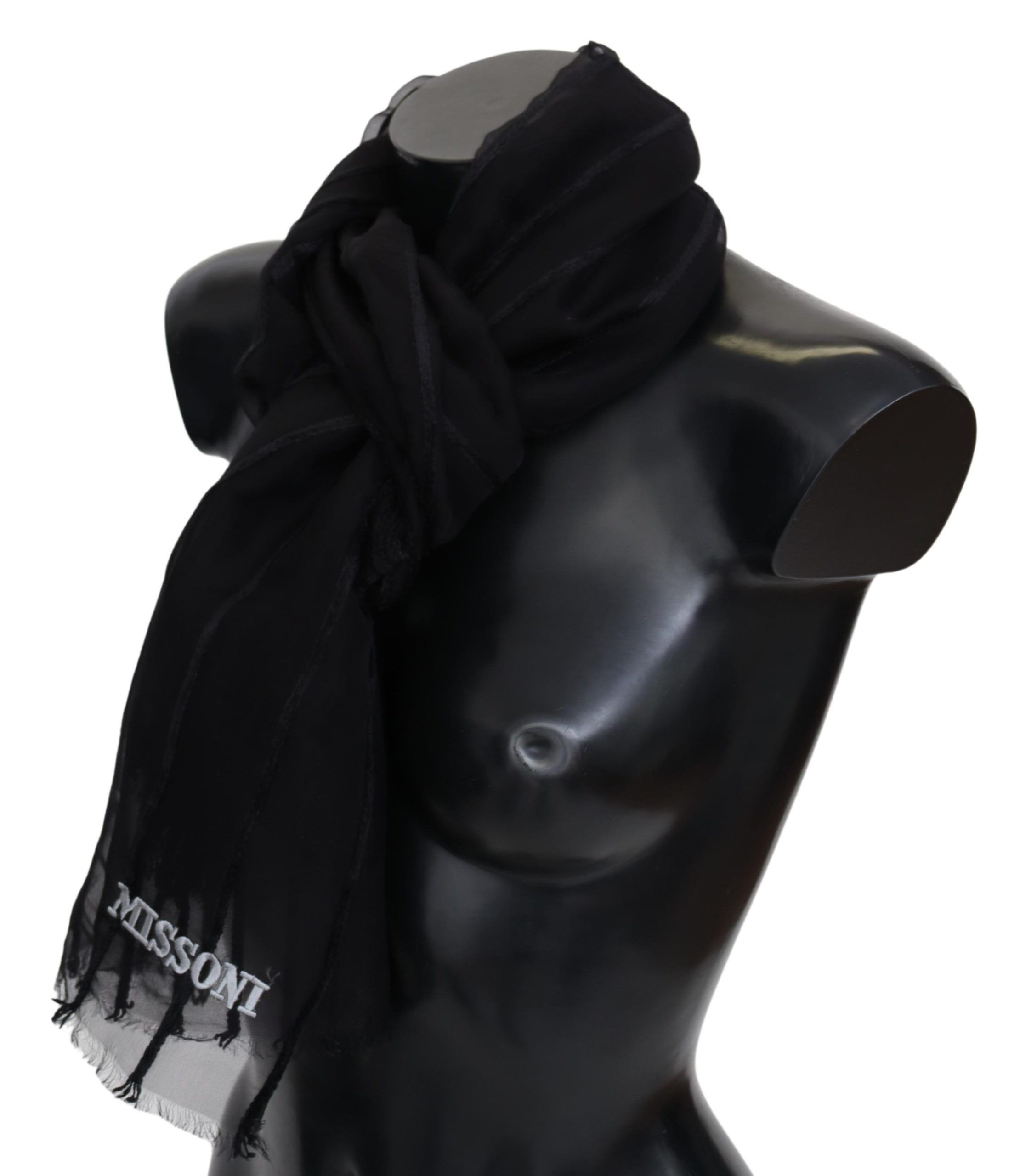 1498283.jpg Elegant Black Wool Mesh Fringe Scarf - Image 2