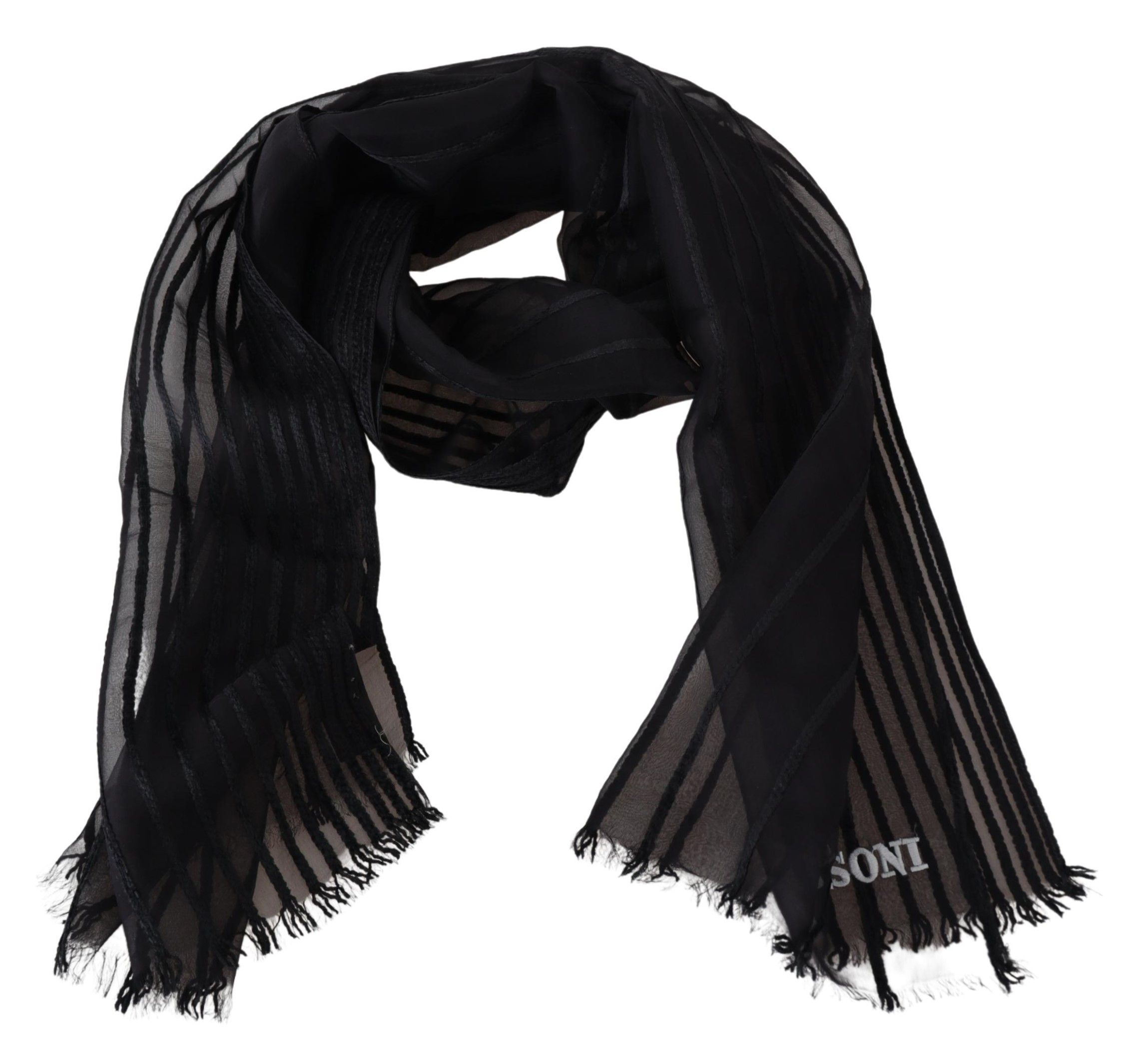 1498284.jpg Elegant Black Wool Mesh Fringe Scarf - Image 3