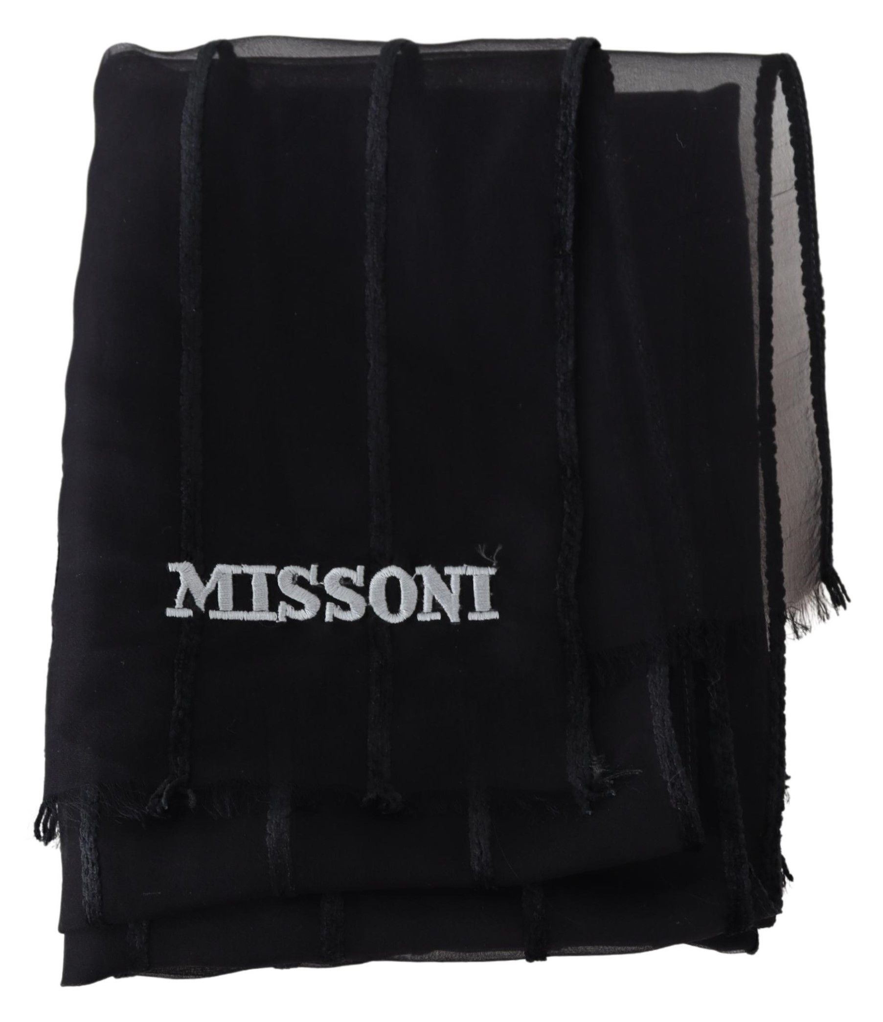 1498285.jpg Elegant Black Wool Mesh Fringe Scarf - Image 4