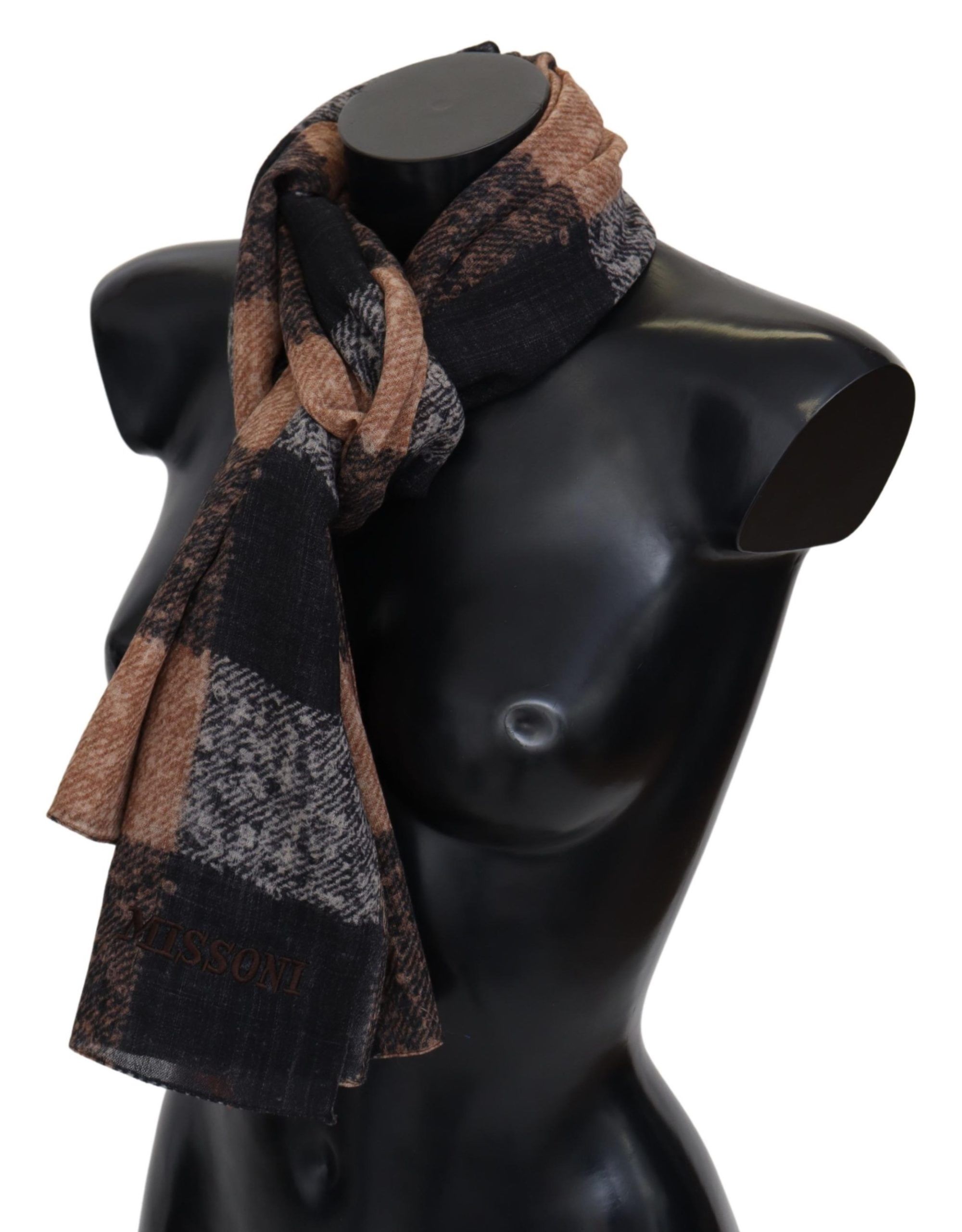 1516281.jpg Plaid Wool Scarf with Logo Embroidery - Image 2