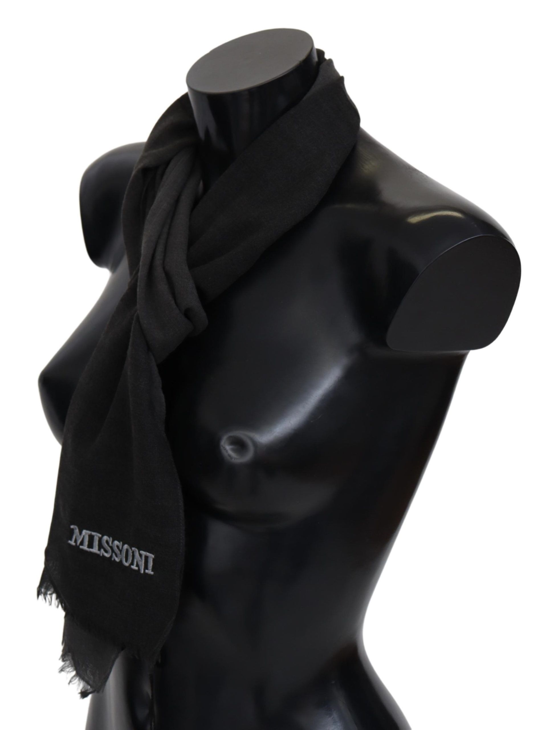 1516359.jpg Elegant Black Wool Scarf with Fringes - Image 2
