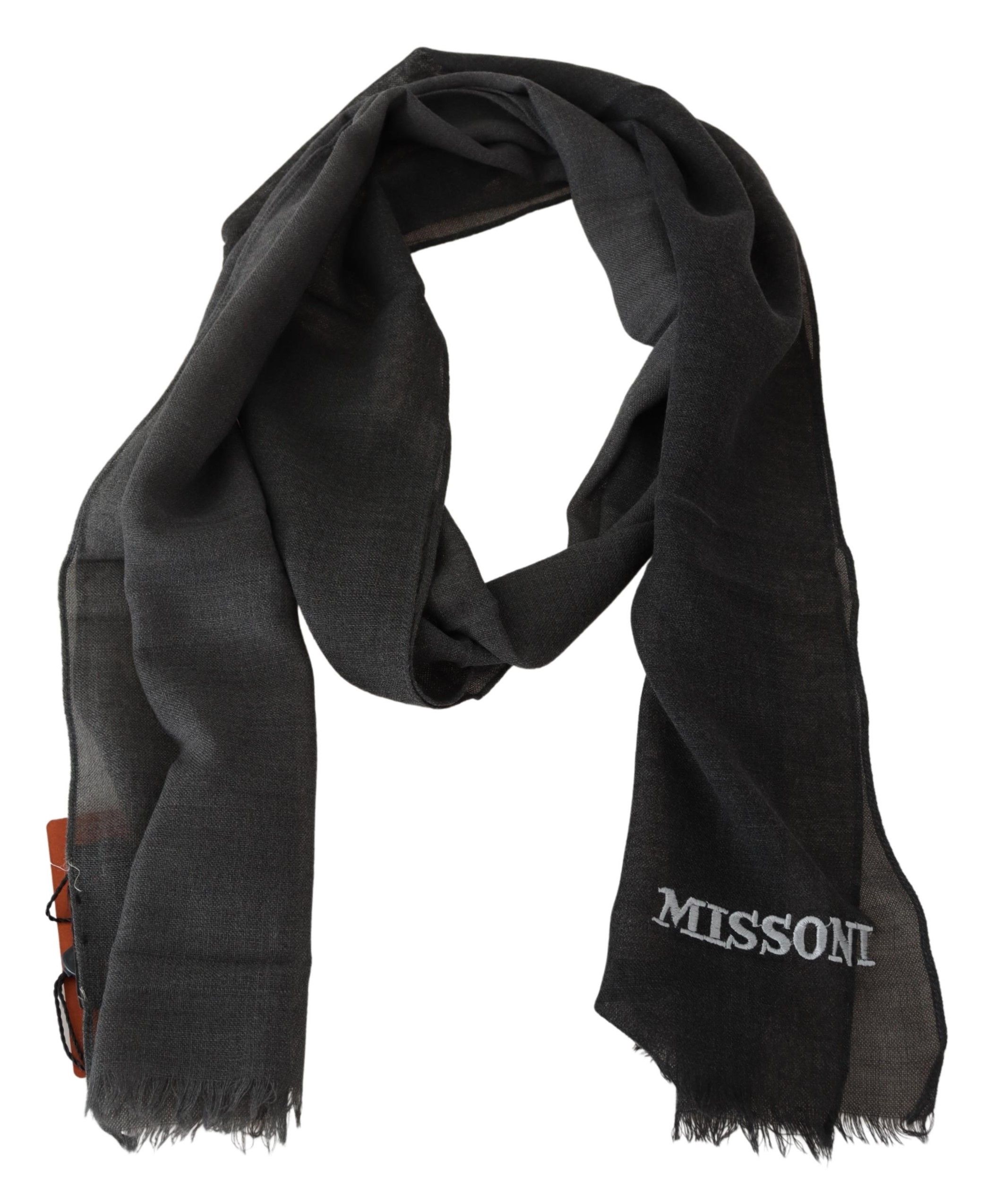 1516360.jpg Elegant Black Wool Scarf with Fringes - Image 3