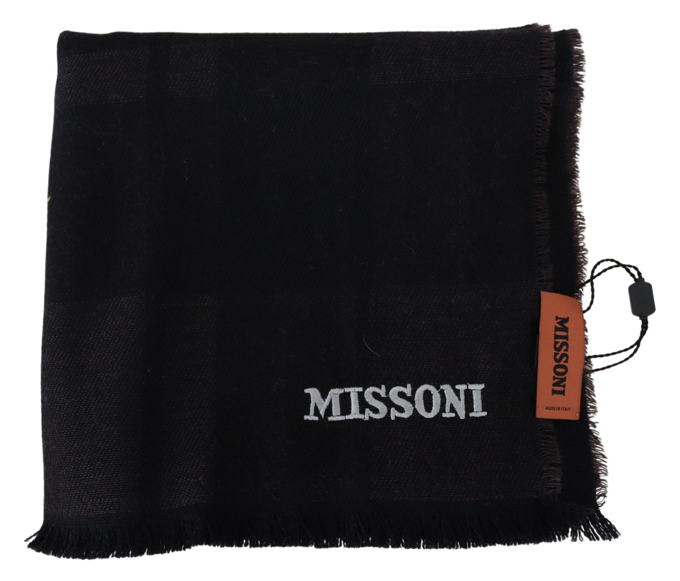 1516633.jpg Elegant Black Wool Scarf with Logo Embroidery - Image 3