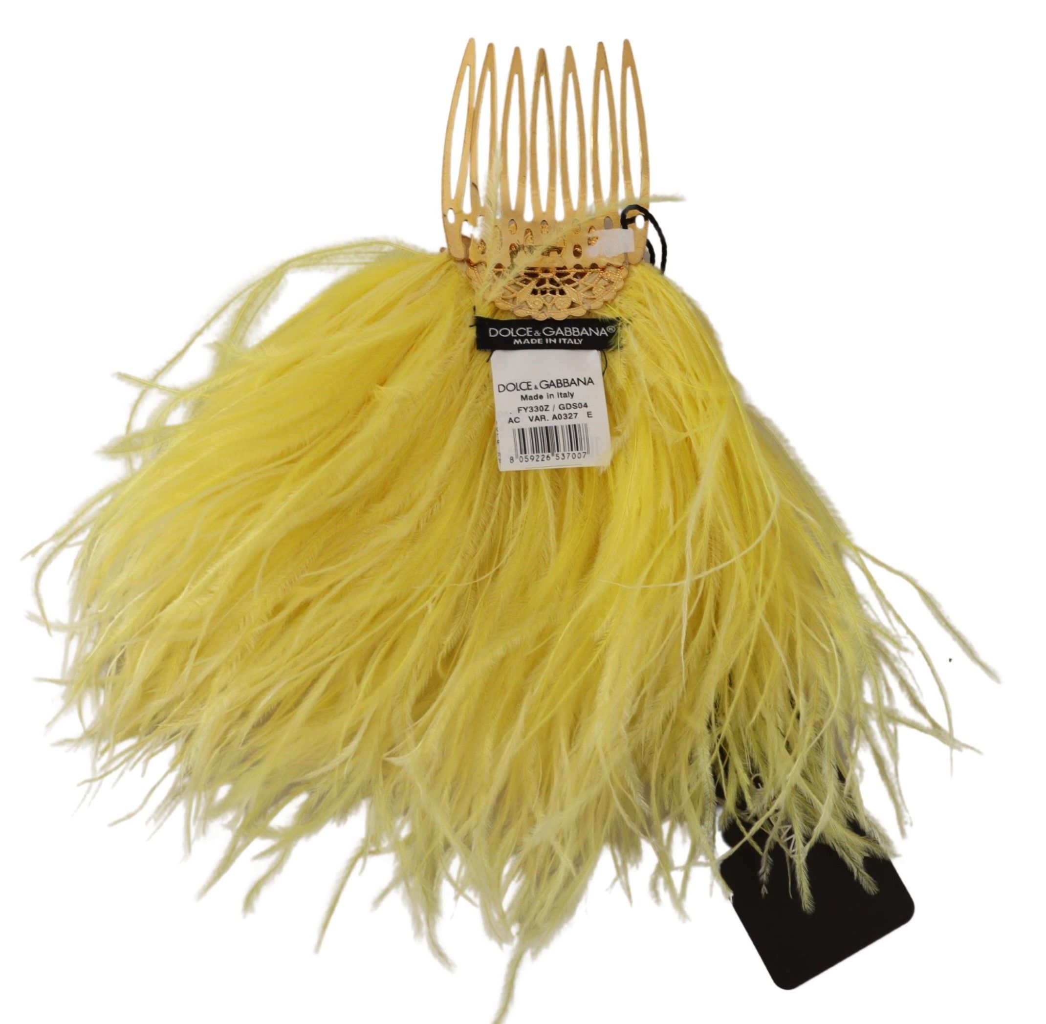 1529539.jpg Crystal Gold Hair Comb with Yellow Ostrich Feather - Image 2
