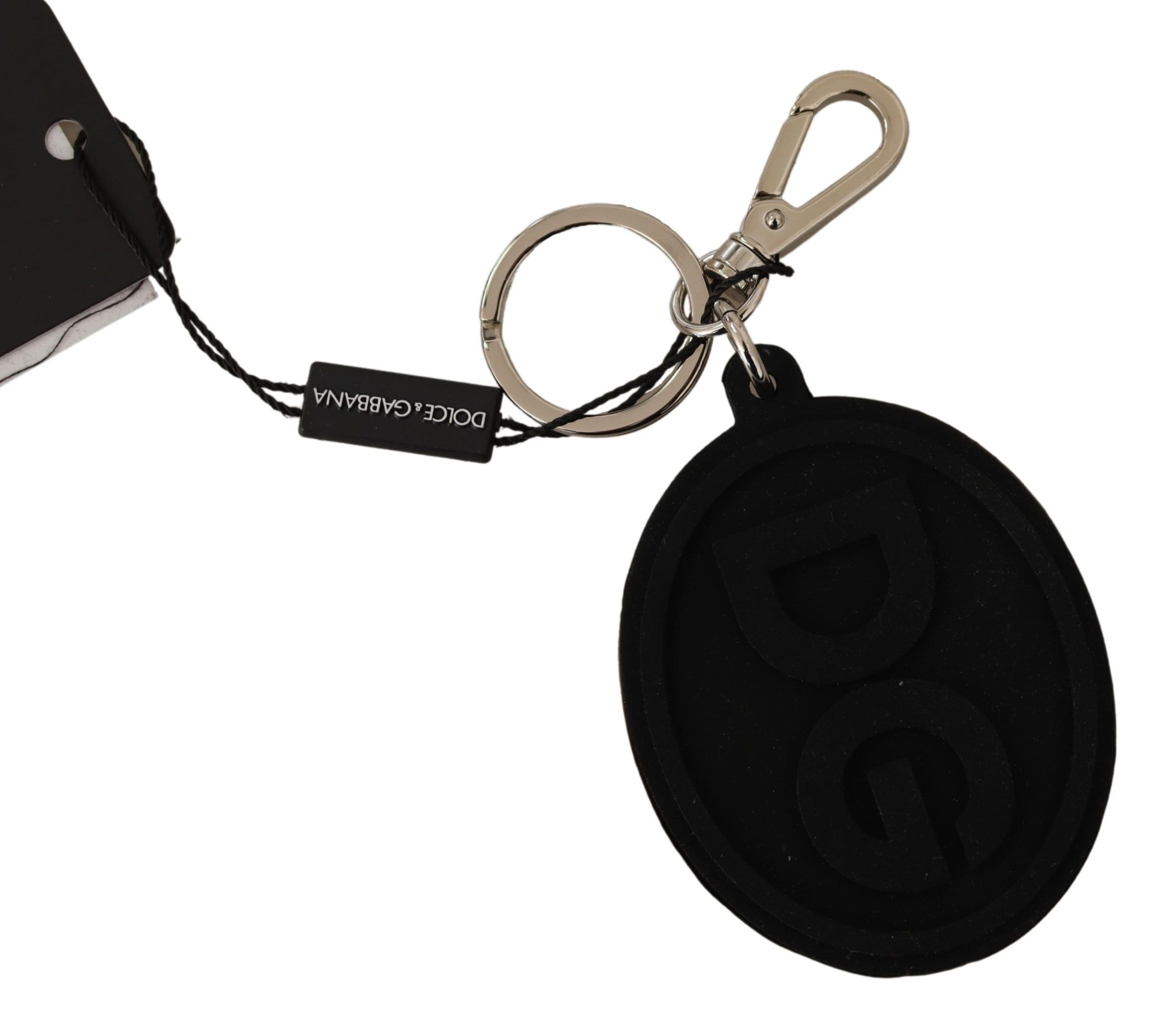 1529800.jpg Chic Black Rubber & Brass Logo Keychain - Image 2
