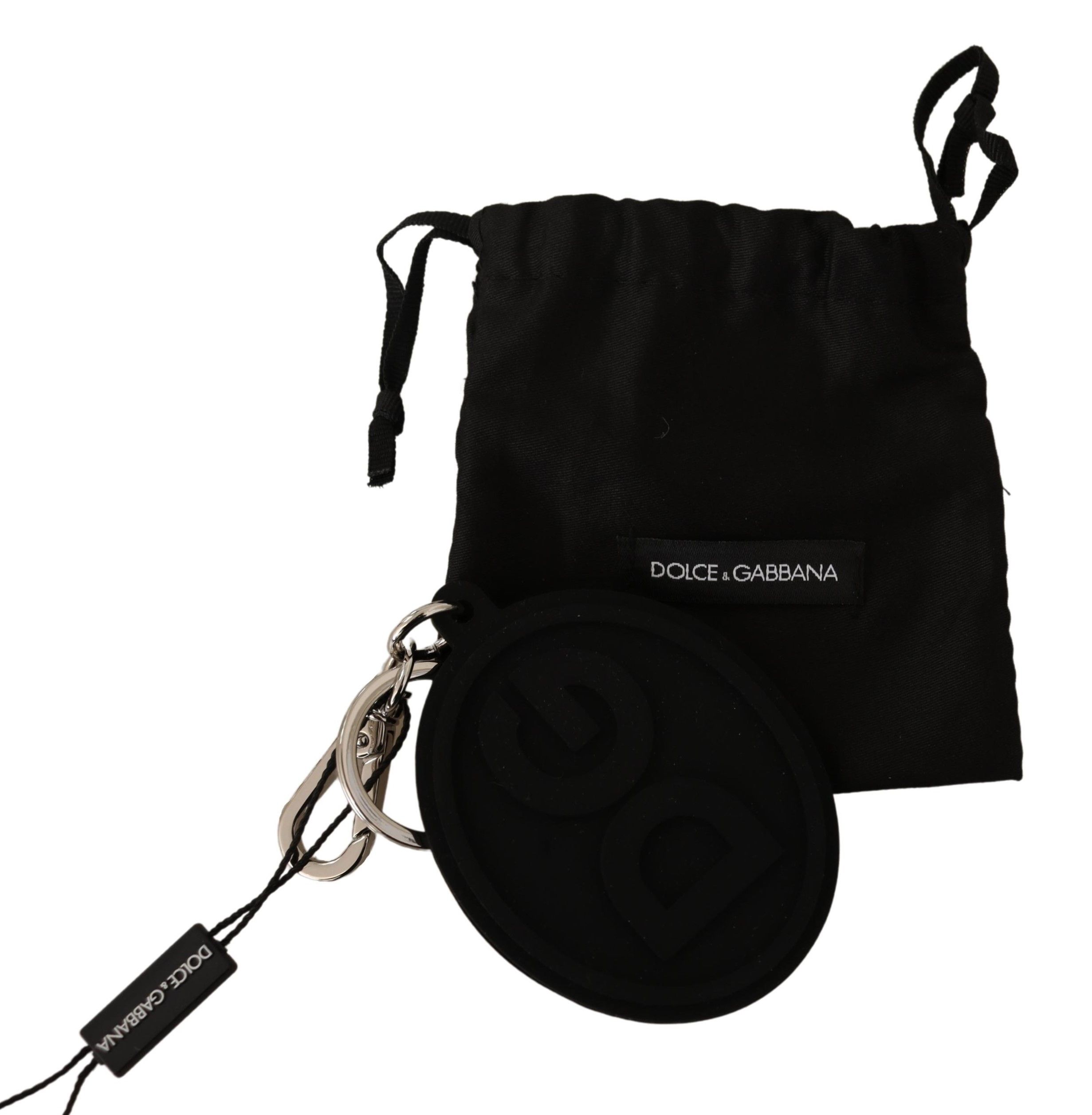 1529801.jpg Chic Black Rubber & Brass Logo Keychain - Image 3