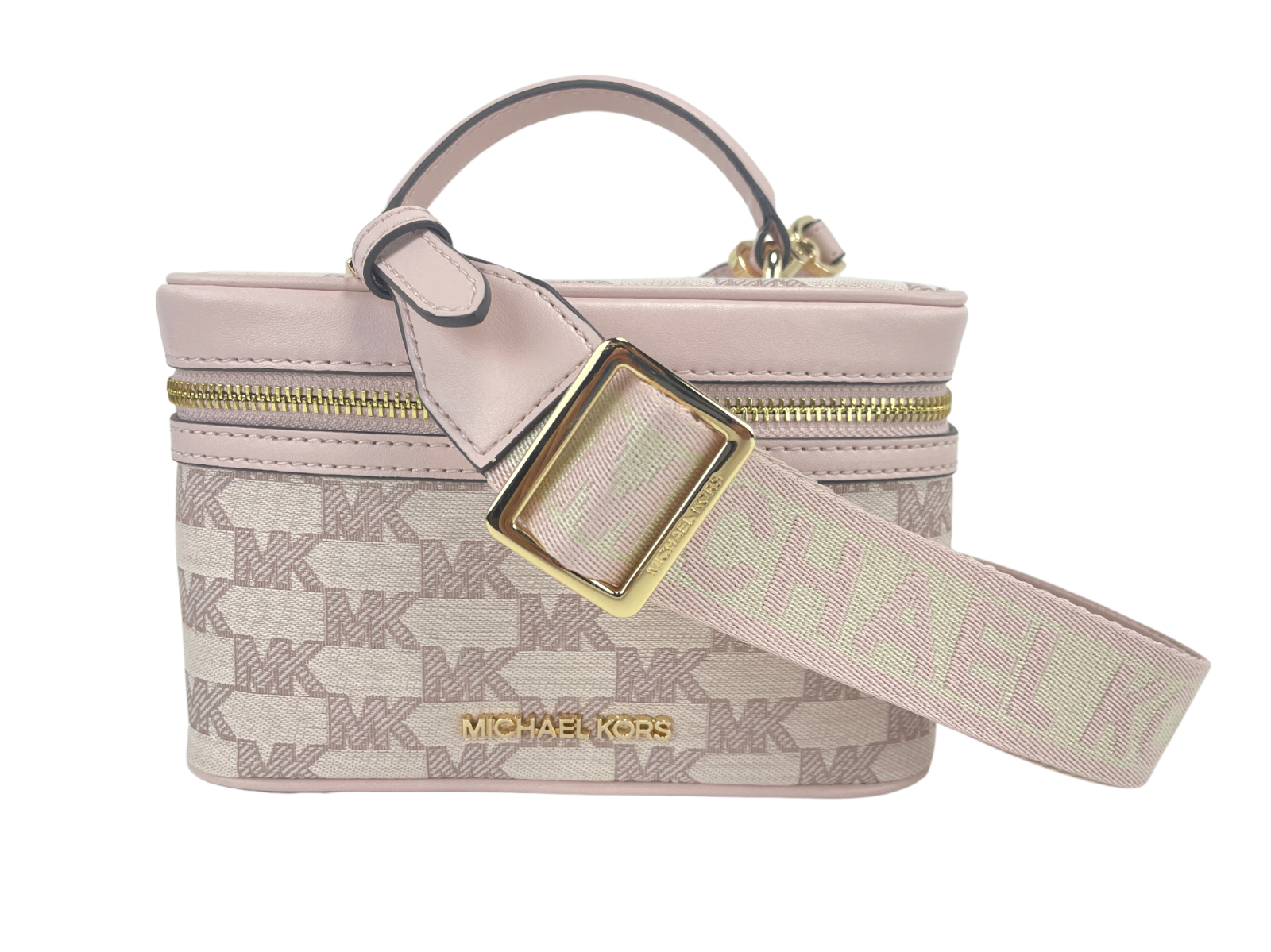 1578846.png Jet Set Medium Powder Blush Jacquard Canvas Zip Trunk Crossbody Bag - Image 2
