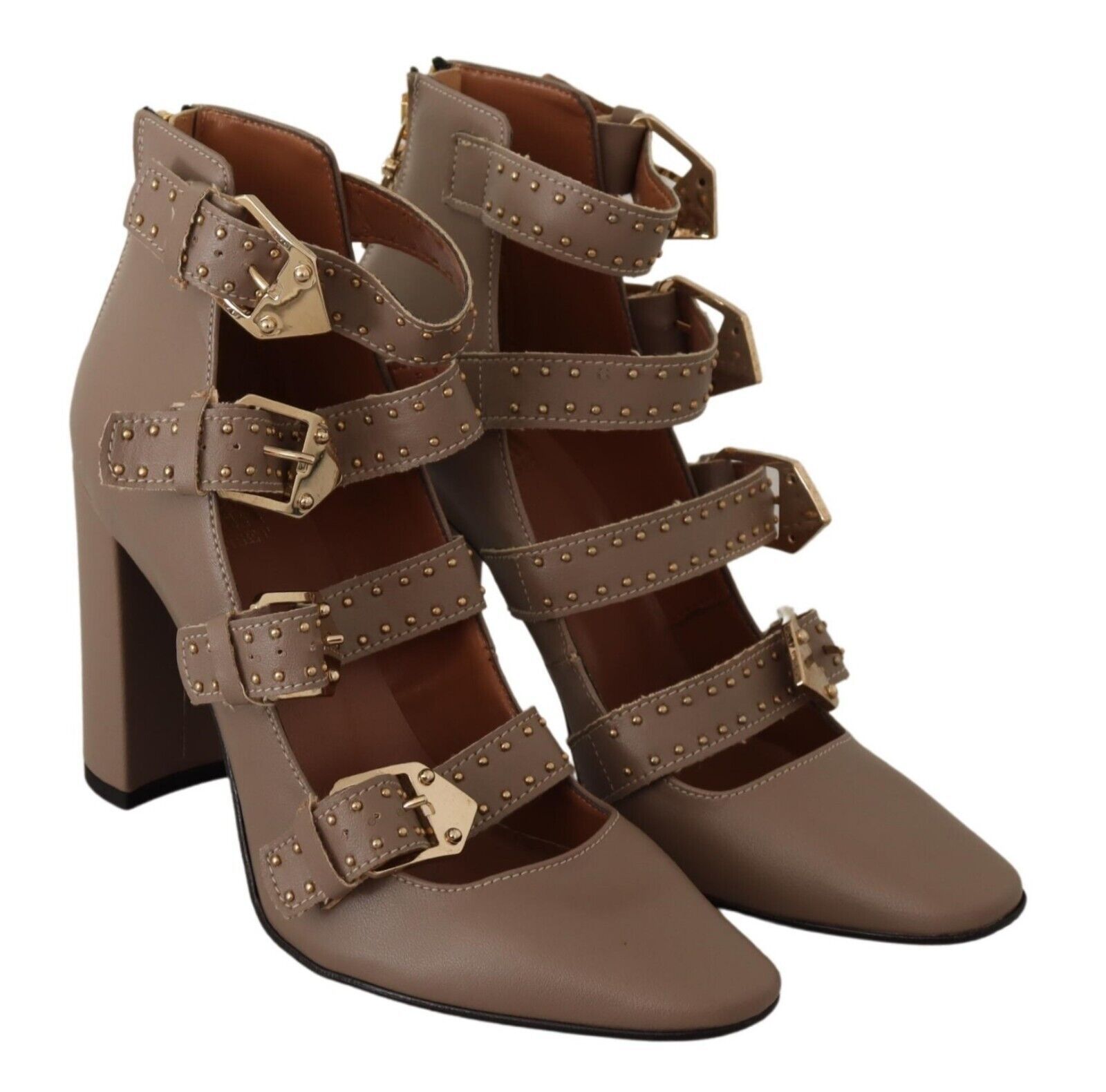 1583689.jpg Elegant Leather Multi-Buckle Heels in Brown - Image 5